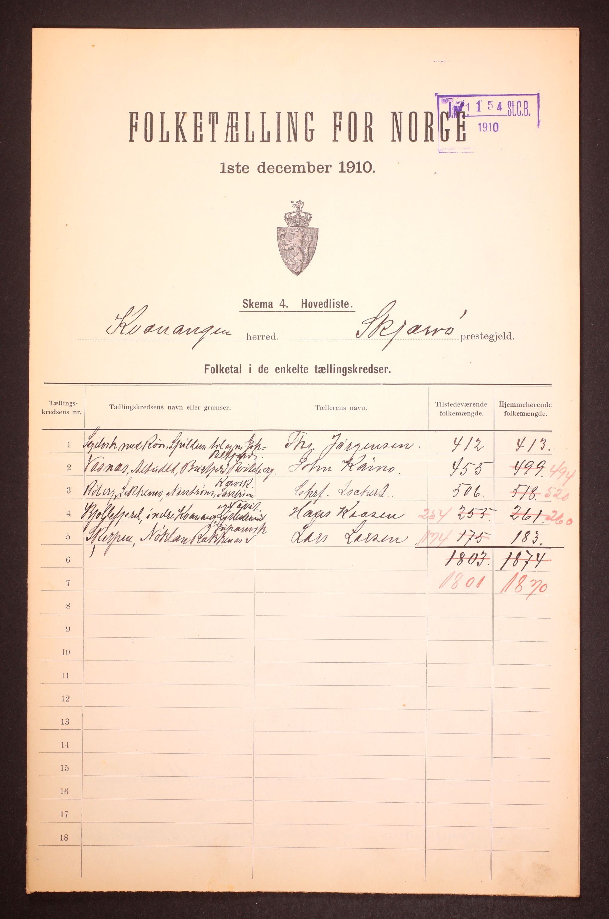 RA, 1910 census for Kvænangen, 1910, p. 2