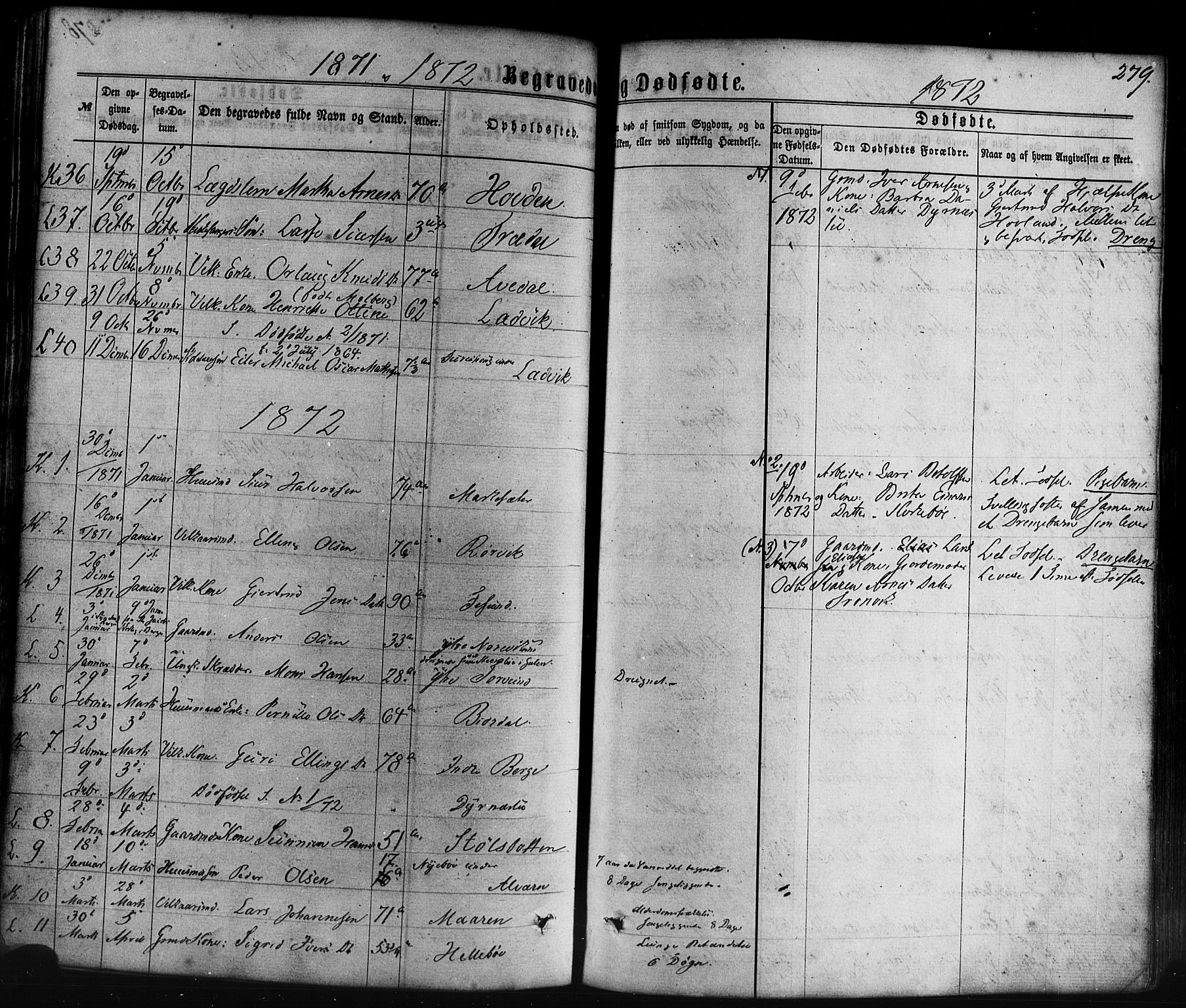 Lavik sokneprestembete, AV/SAB-A-80901: Parish register (official) no. A 4, 1864-1881, p. 279