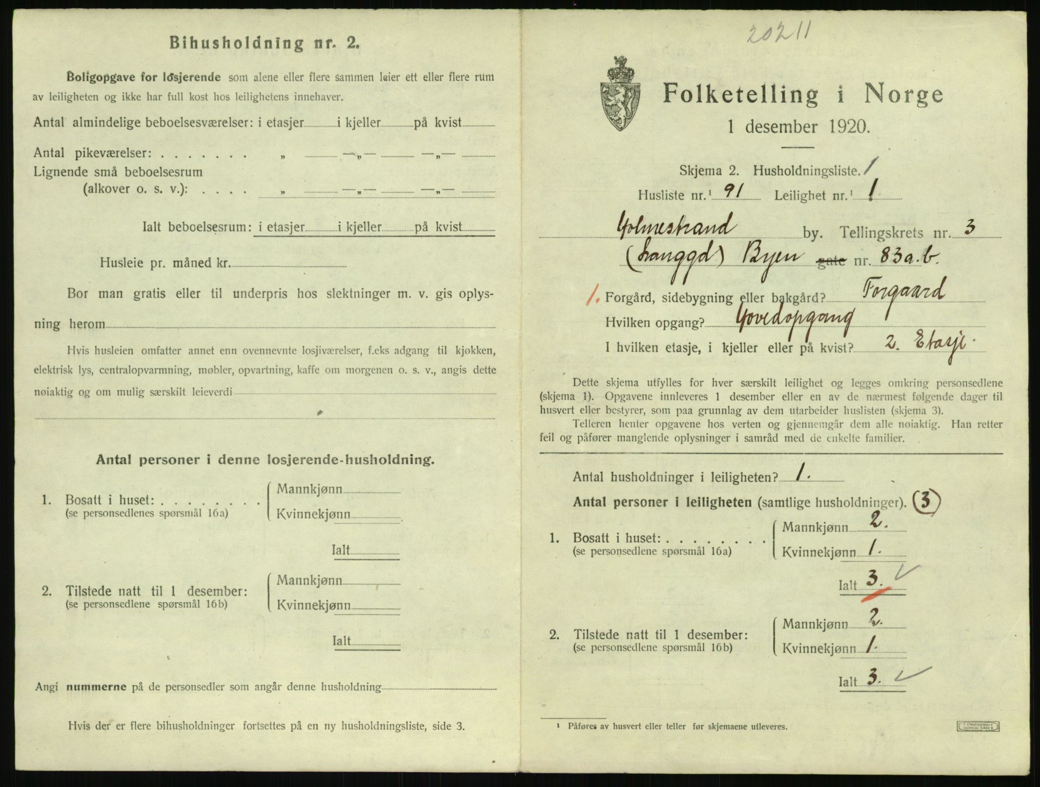 SAKO, 1920 census for Holmestrand, 1920, p. 1142