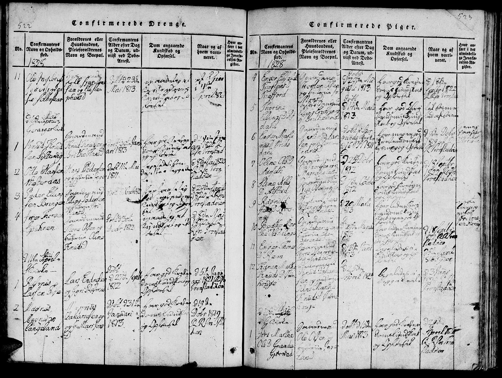 Ministerialprotokoller, klokkerbøker og fødselsregistre - Møre og Romsdal, SAT/A-1454/519/L0260: Parish register (copy) no. 519C01, 1817-1829, p. 522-523