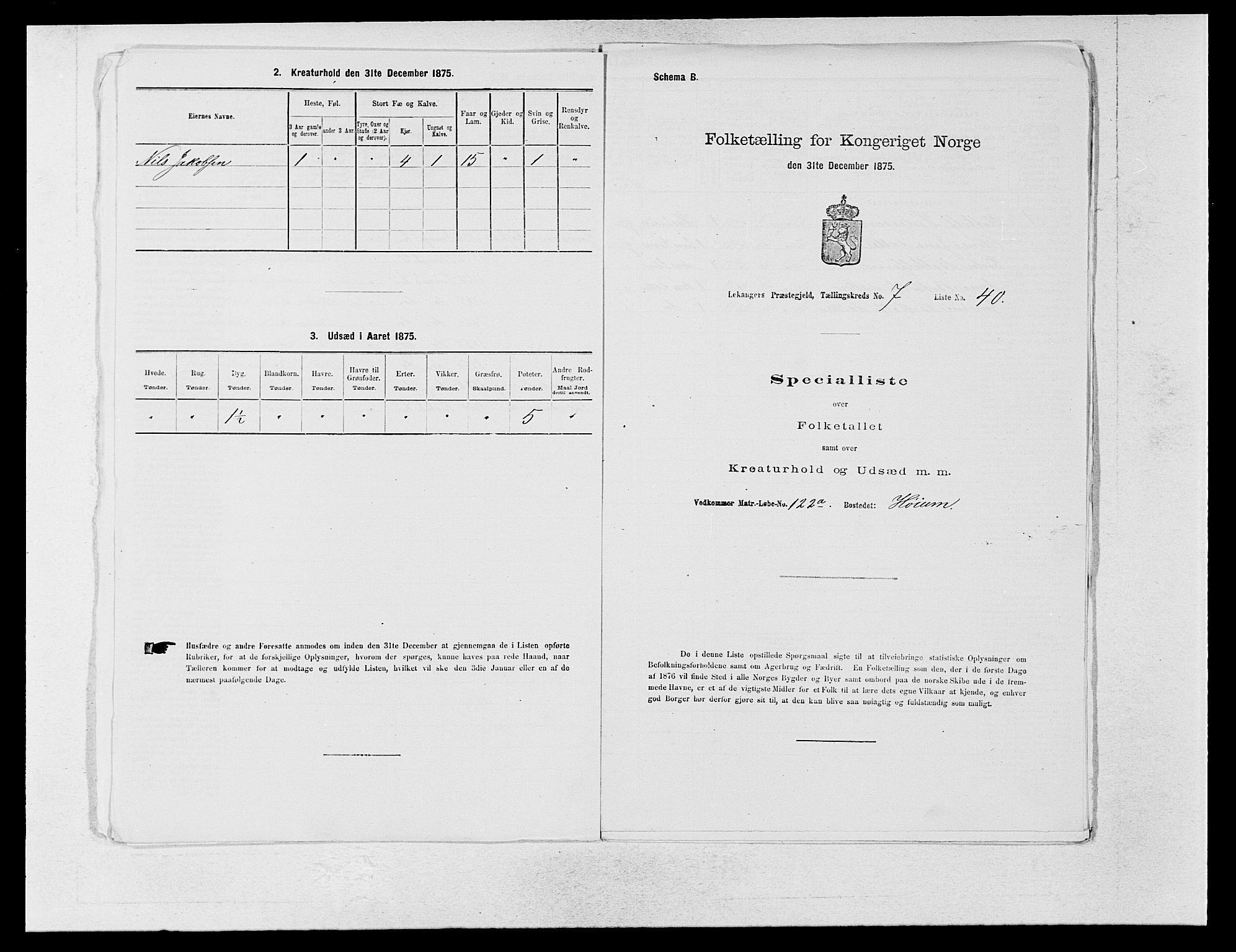 SAB, 1875 census for 1419P Leikanger, 1875, p. 616