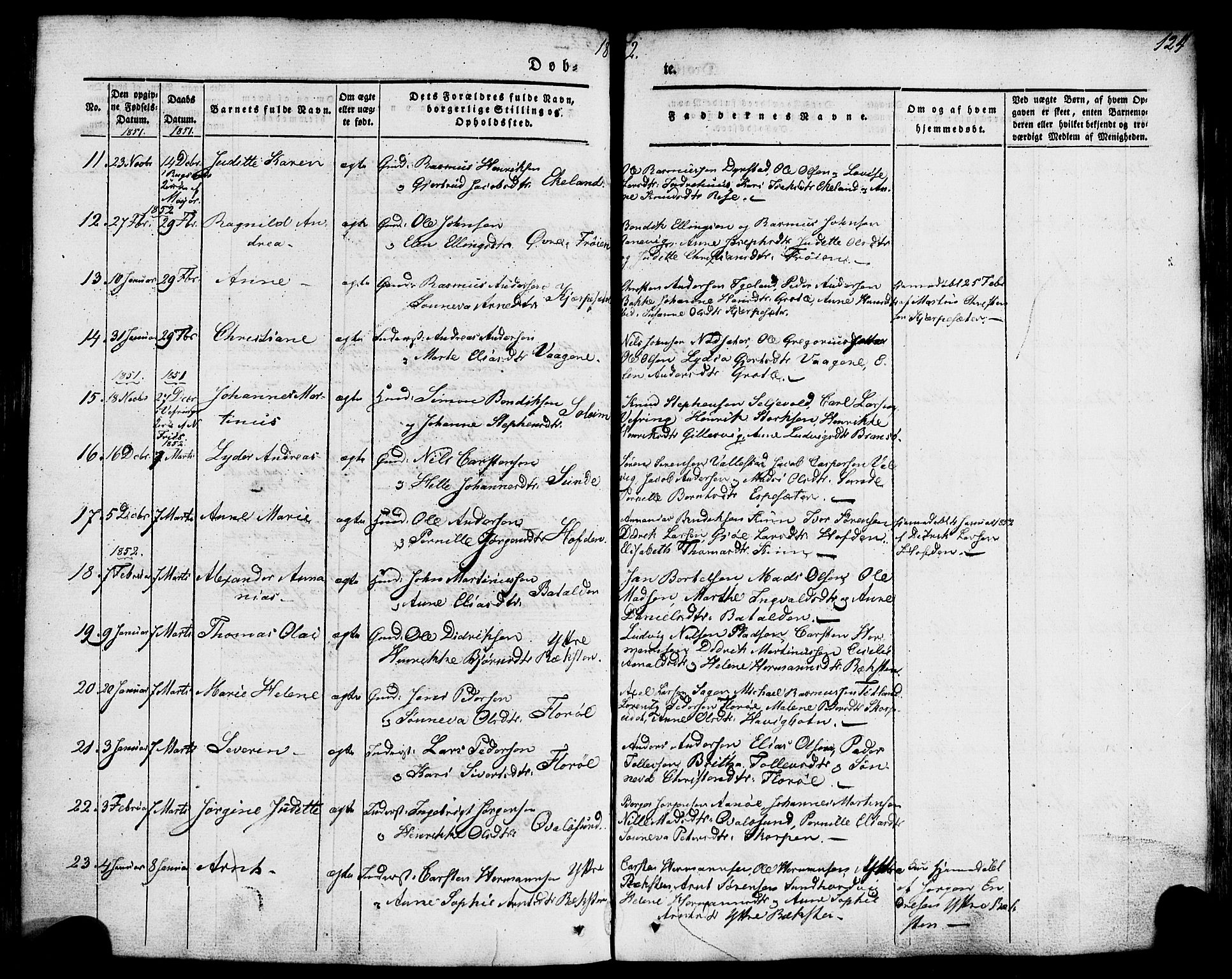 Kinn sokneprestembete, SAB/A-80801/H/Haa/Haaa/L0005: Parish register (official) no. A 5, 1841-1857, p. 124