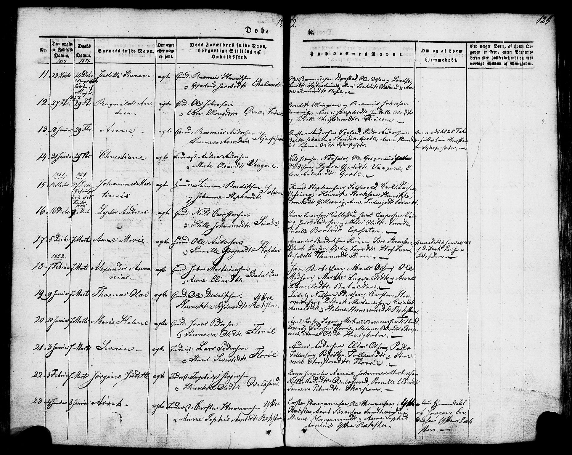 Kinn sokneprestembete, AV/SAB-A-80801/H/Haa/Haaa/L0005: Parish register (official) no. A 5, 1841-1857, p. 124