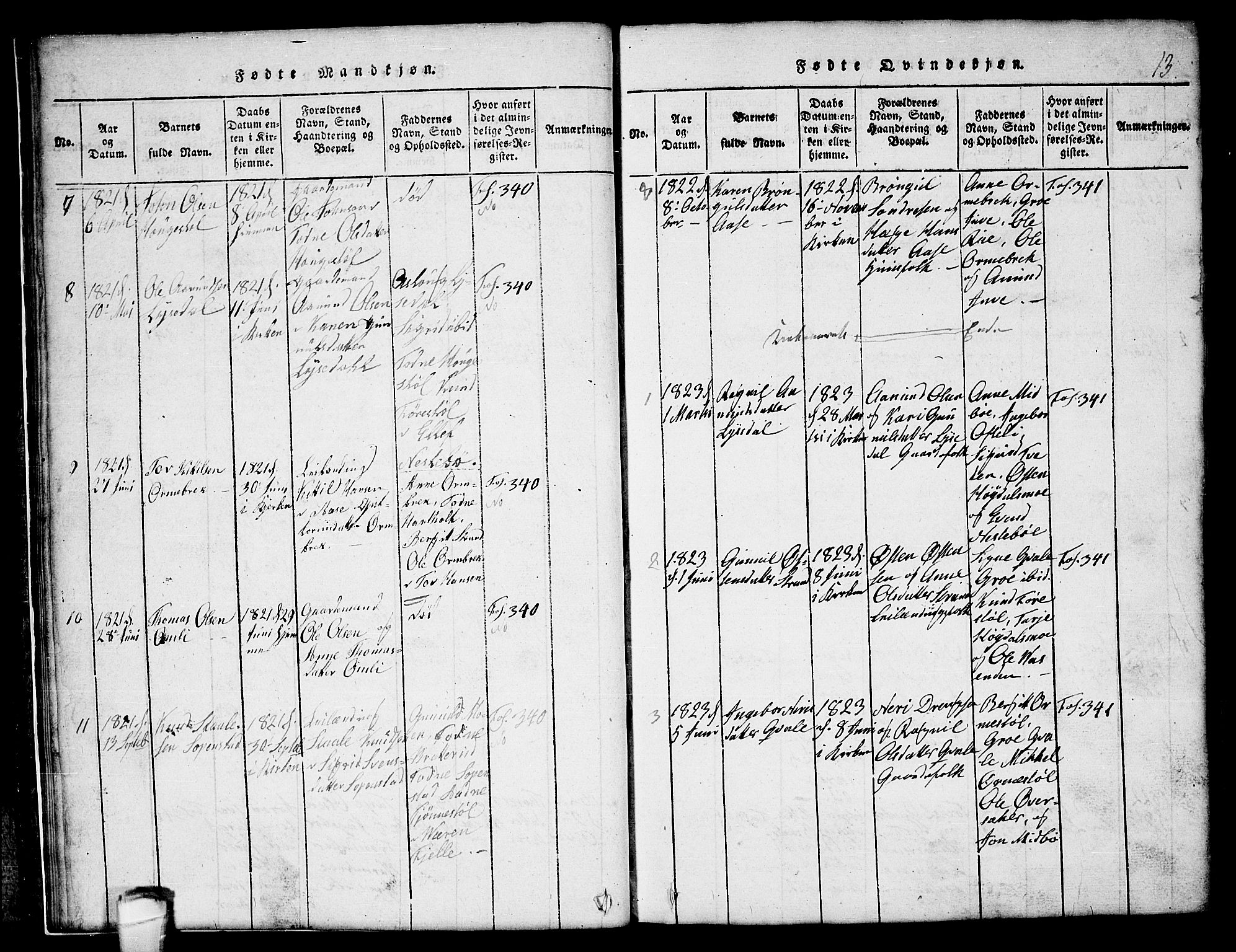 Lårdal kirkebøker, SAKO/A-284/G/Gc/L0001: Parish register (copy) no. III 1, 1815-1854, p. 13