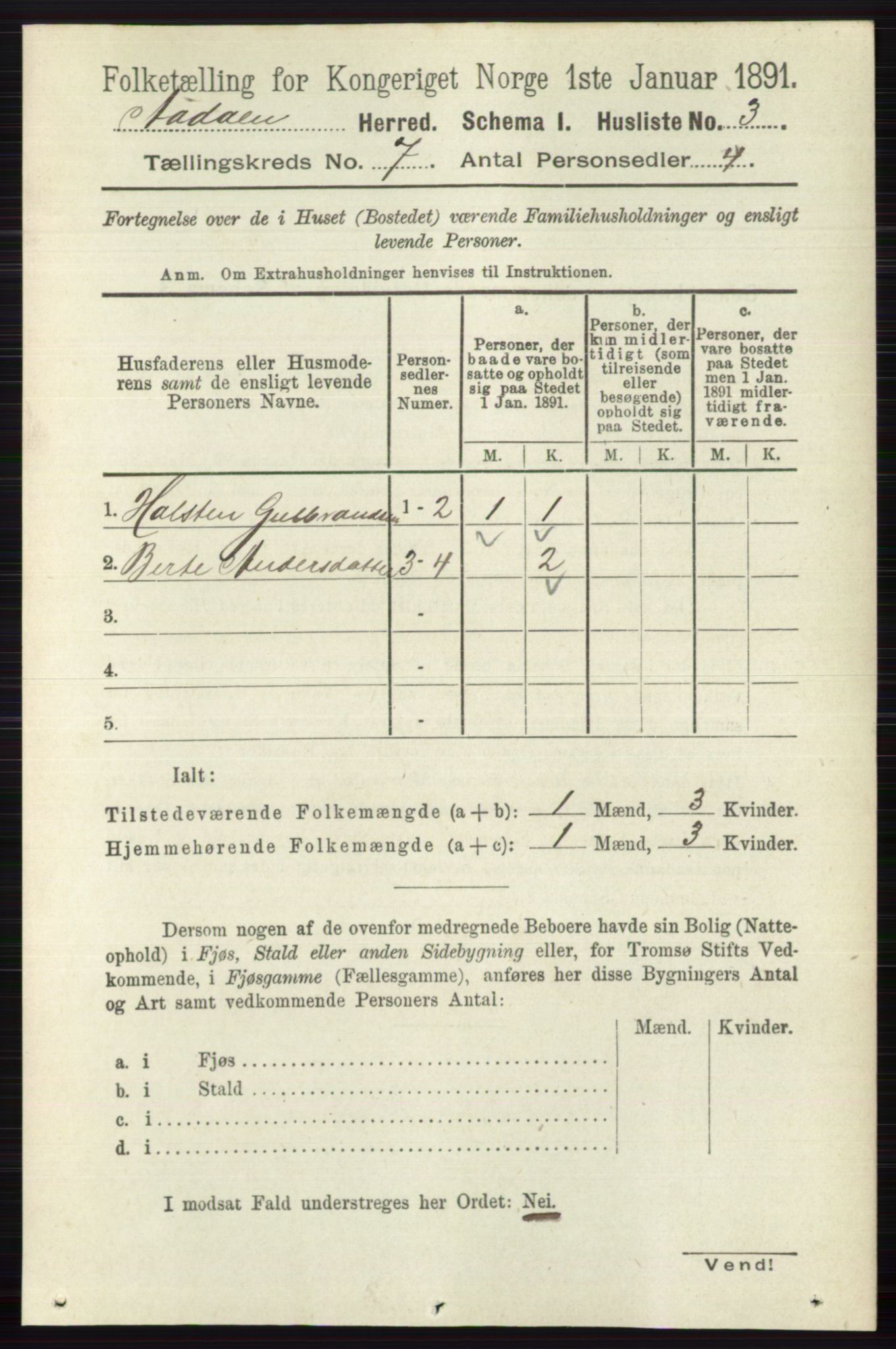 RA, 1891 census for 0614 Ådal, 1891, p. 3014