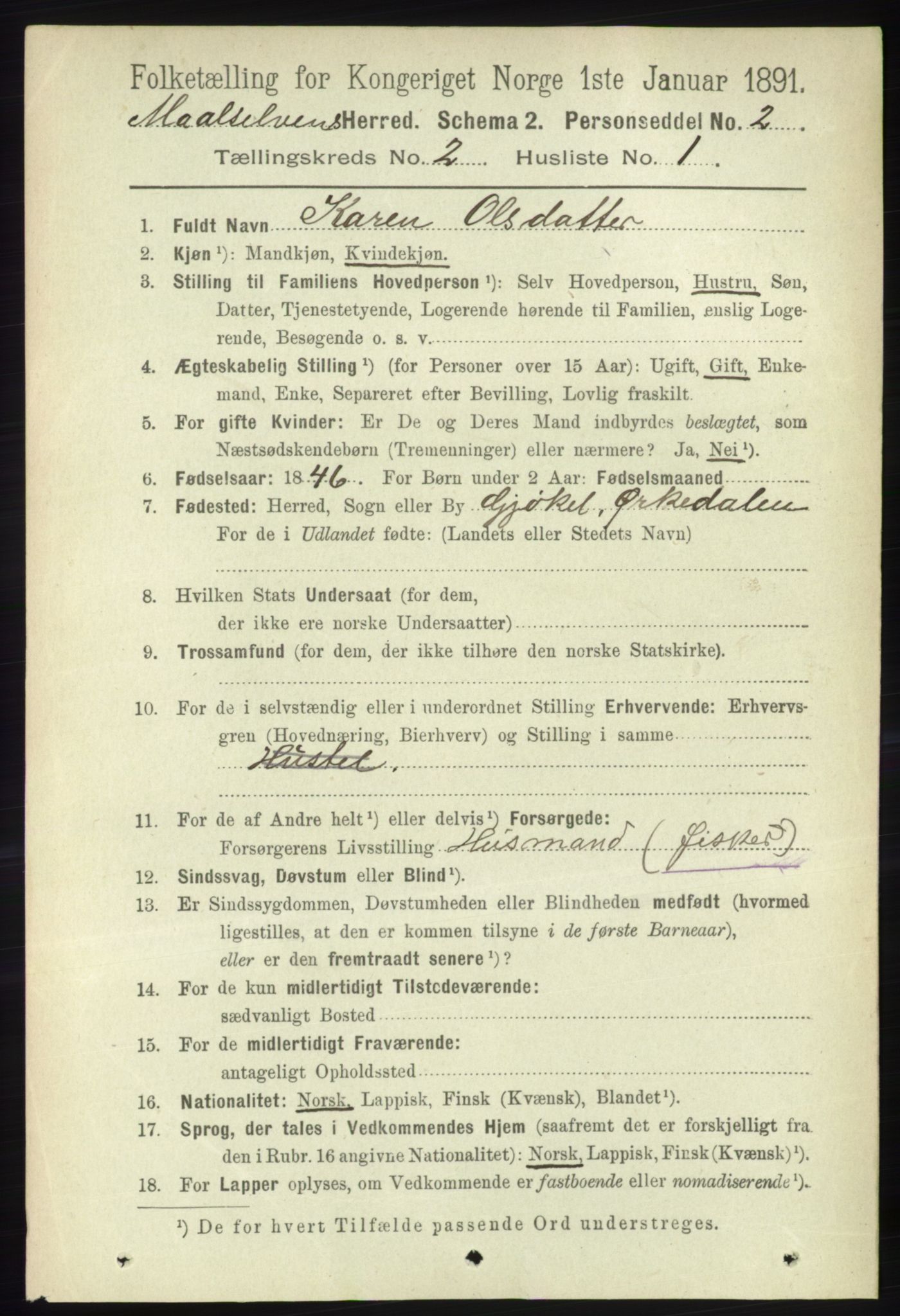 RA, 1891 census for 1924 Målselv, 1891, p. 301