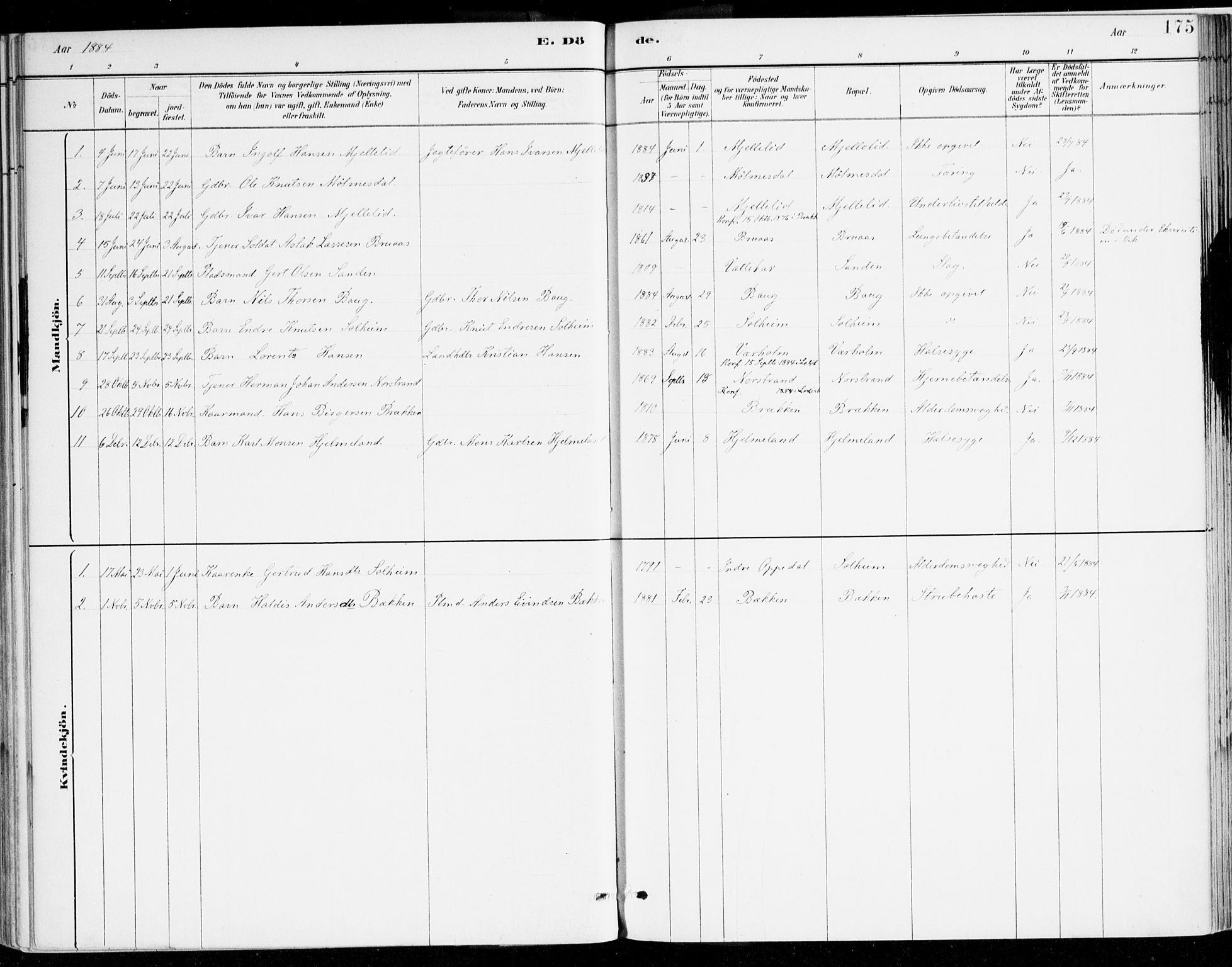 Lavik sokneprestembete, AV/SAB-A-80901: Parish register (official) no. B 1, 1882-1908, p. 175