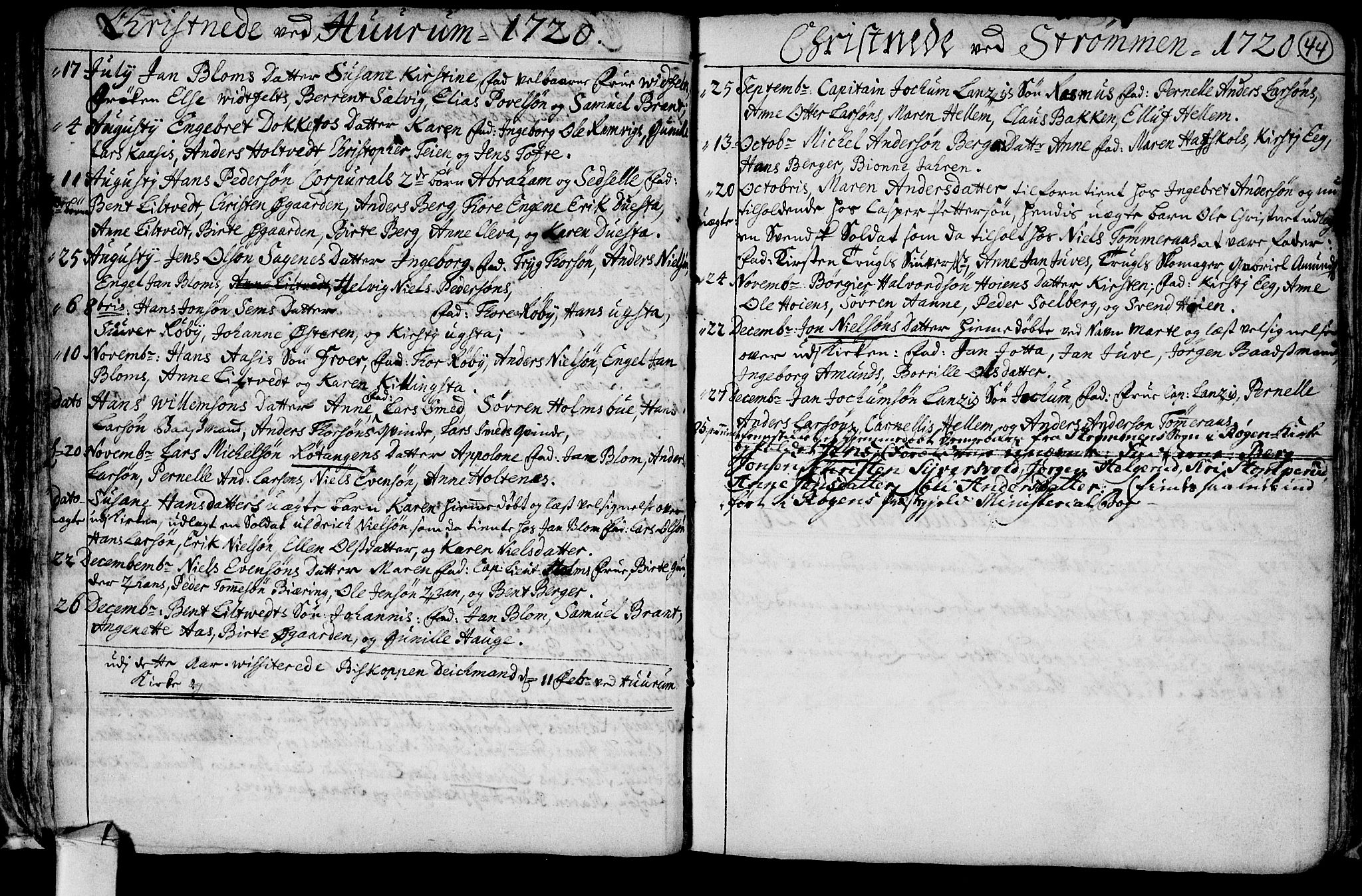 Hurum kirkebøker, AV/SAKO-A-229/F/Fa/L0001: Parish register (official) no. 1, 1715-1732, p. 44