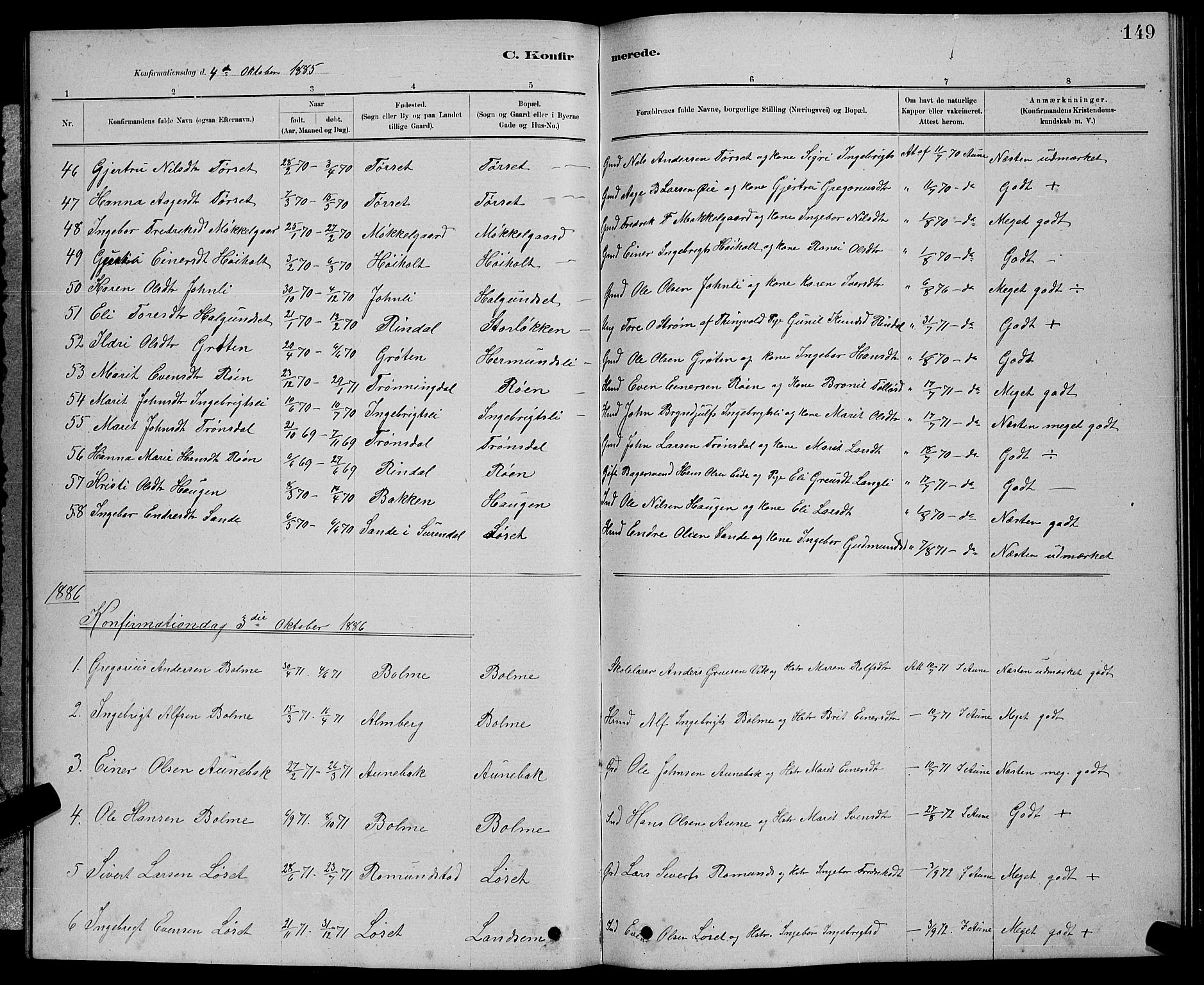 Ministerialprotokoller, klokkerbøker og fødselsregistre - Møre og Romsdal, AV/SAT-A-1454/598/L1077: Parish register (copy) no. 598C02, 1879-1891, p. 149