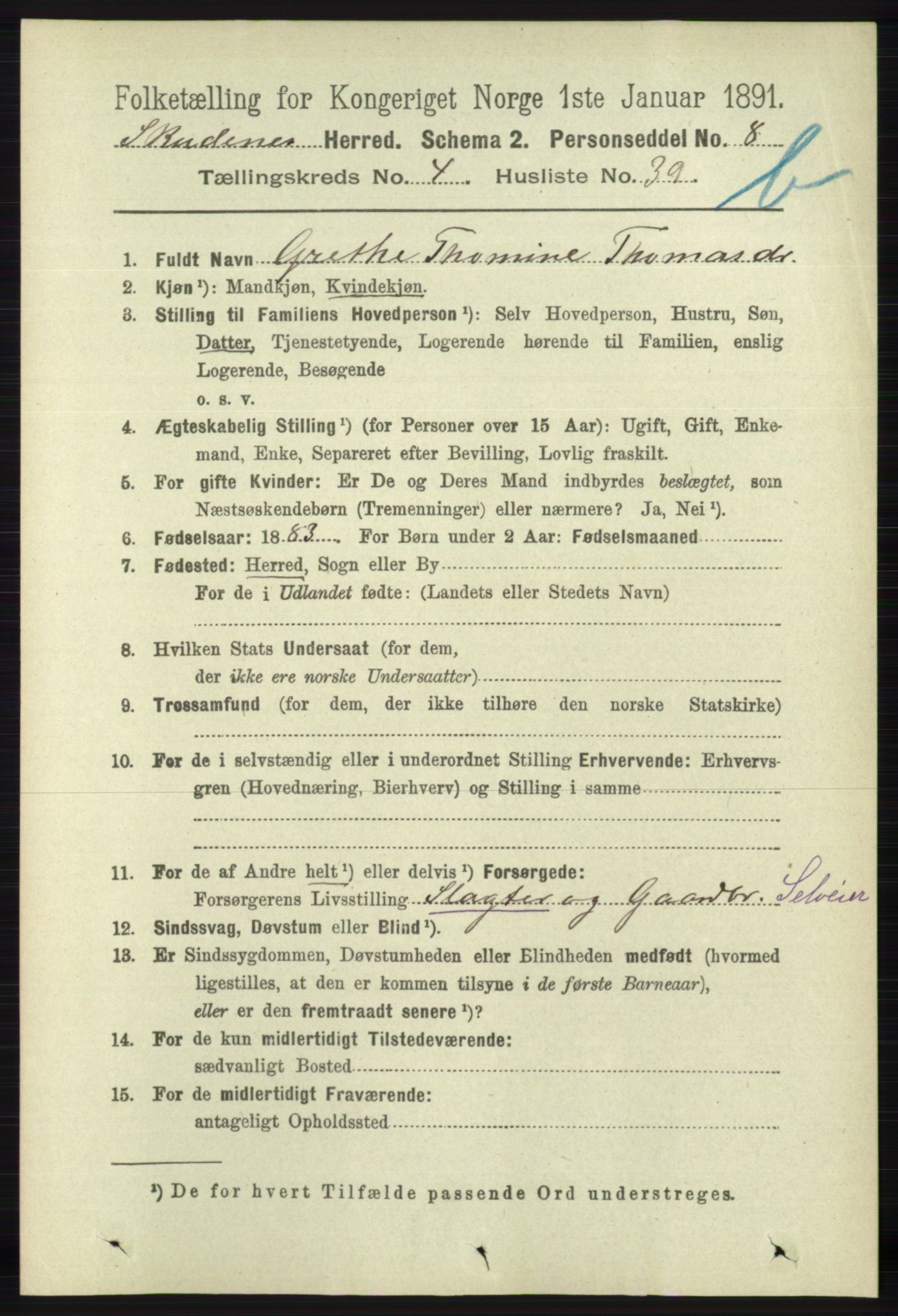 RA, 1891 census for 1150 Skudenes, 1891, p. 4752