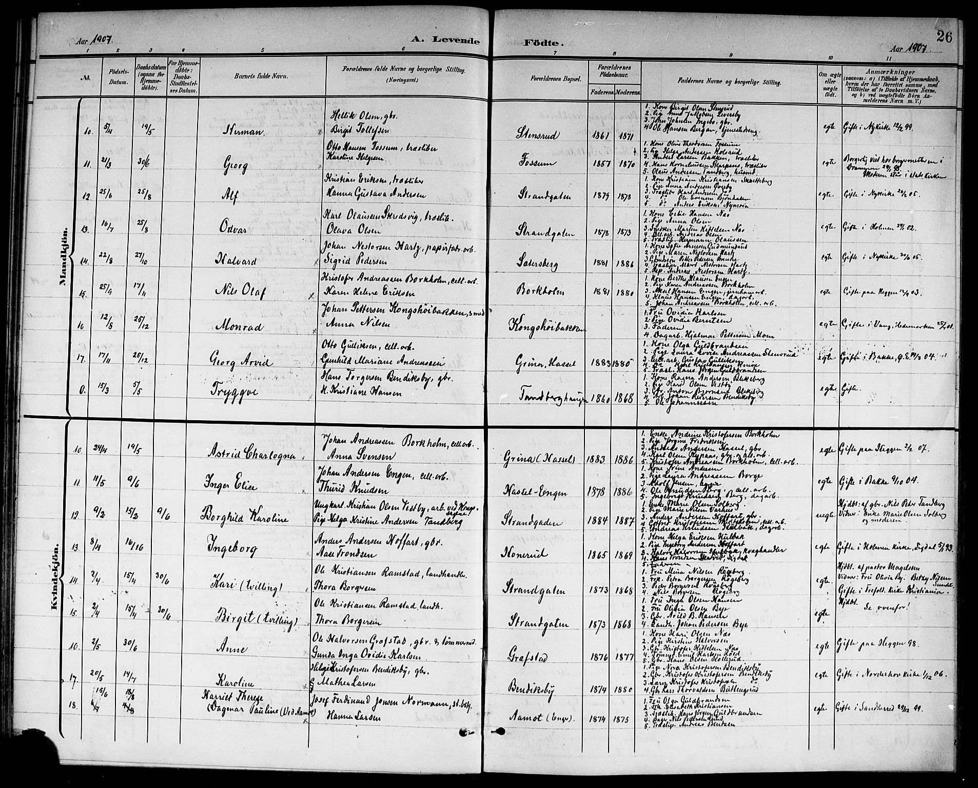 Modum kirkebøker, AV/SAKO-A-234/G/Gc/L0001: Parish register (copy) no. III 1, 1901-1919, p. 26