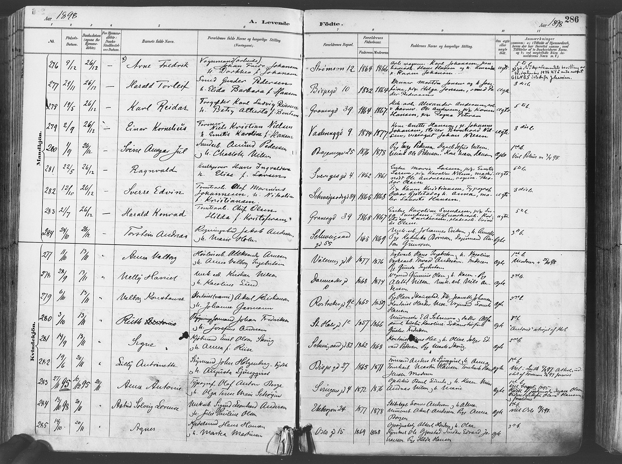 Gamlebyen prestekontor Kirkebøker, SAO/A-10884/F/Fa/L0007: Parish register (official) no. 7, 1889-1899, p. 286
