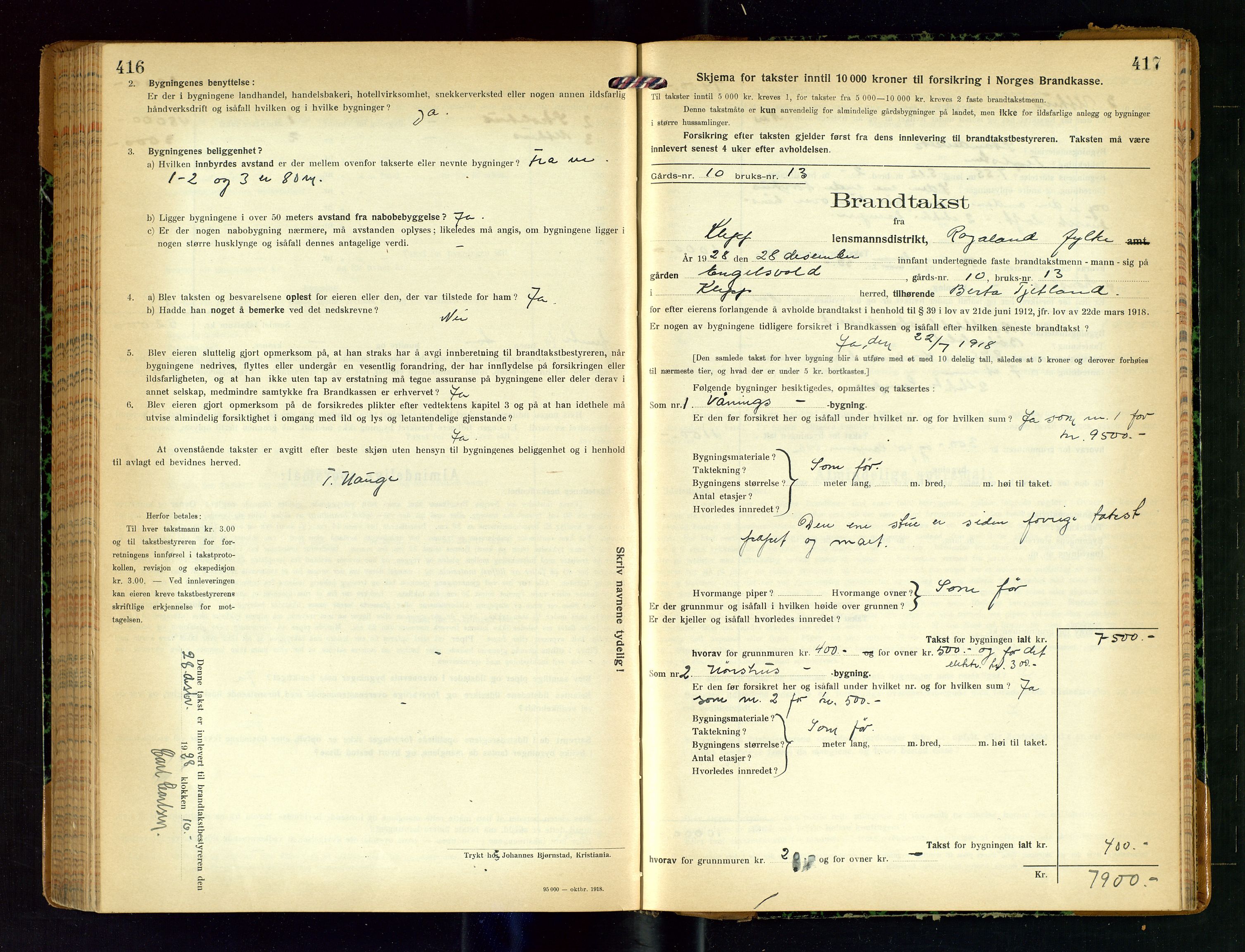 Klepp lensmannskontor, SAST/A-100163/Goc/L0011: "Brandtakstprotokoll" m/register, 1924-1929, p. 416-417