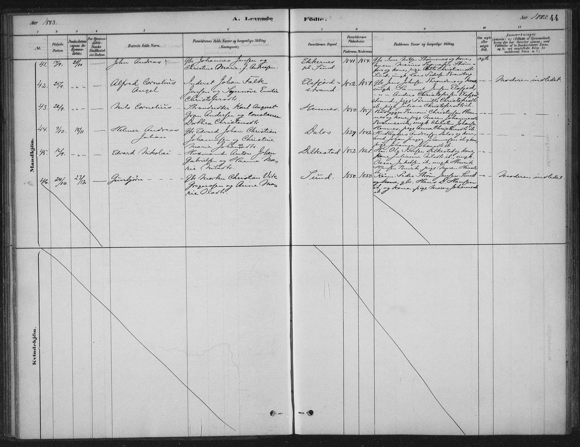 Ministerialprotokoller, klokkerbøker og fødselsregistre - Nordland, AV/SAT-A-1459/825/L0361: Parish register (official) no. 825A15, 1878-1893, p. 44