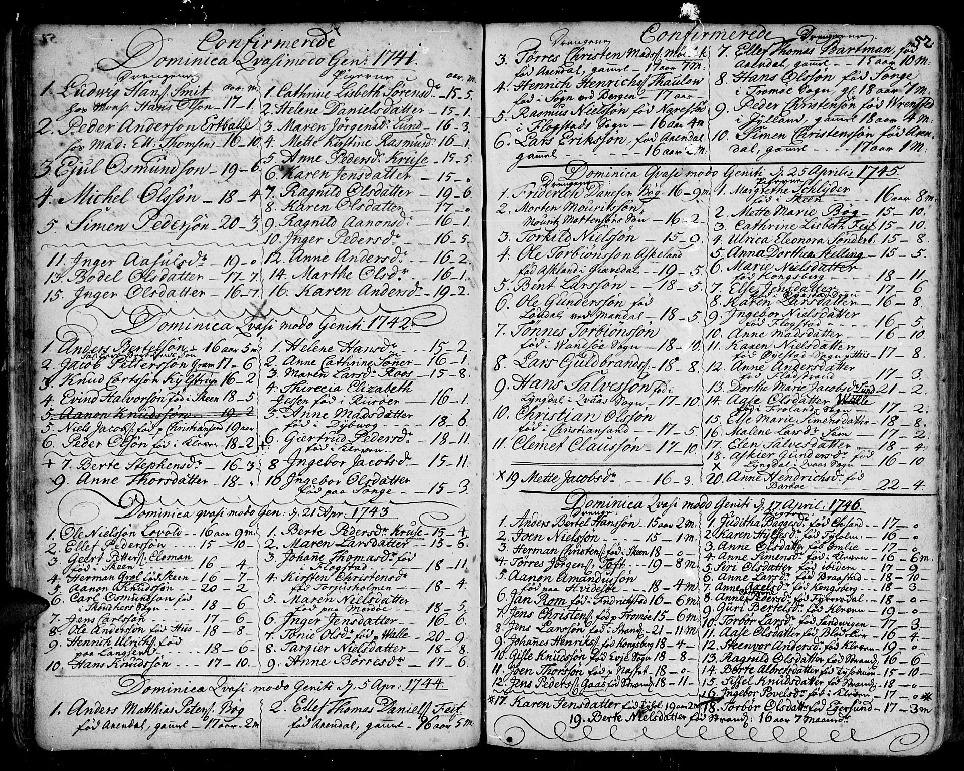 Arendal sokneprestkontor, Trefoldighet, SAK/1111-0040/F/Fa/L0001: Parish register (official) no. A 1, 1703-1815, p. 52