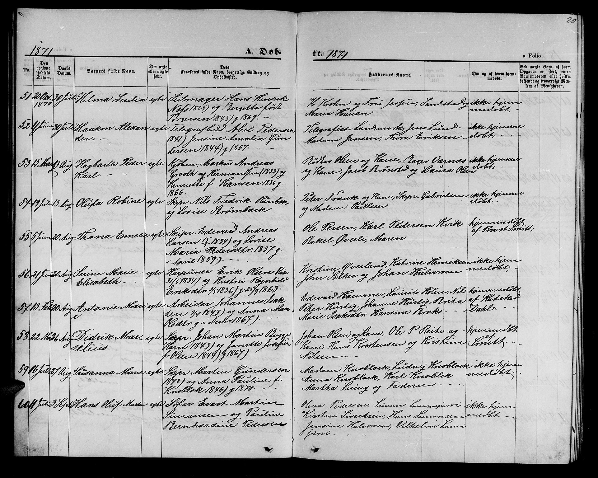 Hammerfest sokneprestkontor, AV/SATØ-S-1347/H/Hb/L0004.klokk: Parish register (copy) no. 4, 1869-1877, p. 20