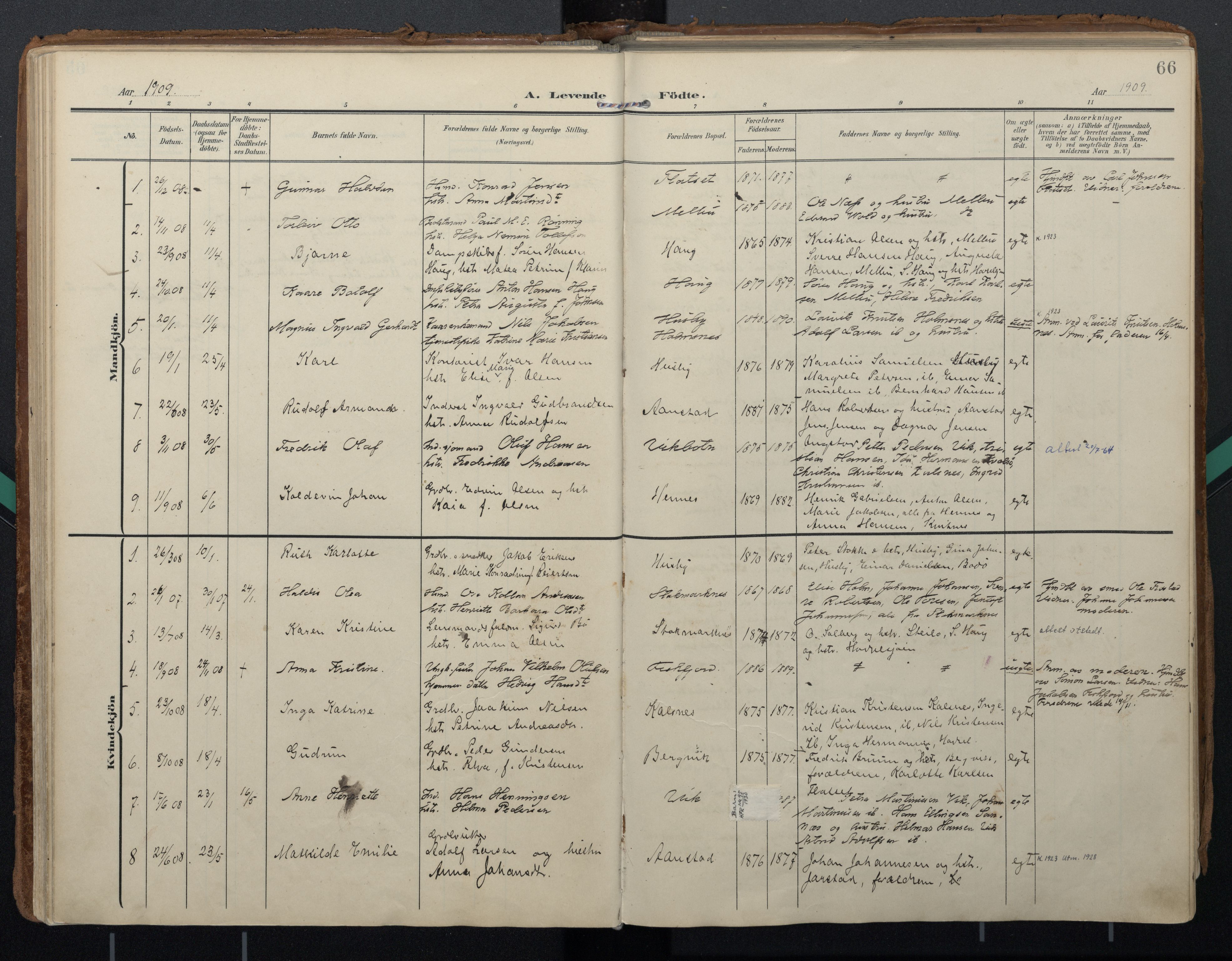 Ministerialprotokoller, klokkerbøker og fødselsregistre - Nordland, AV/SAT-A-1459/888/L1248: Parish register (official) no. 888A14, 1904-1913, p. 66