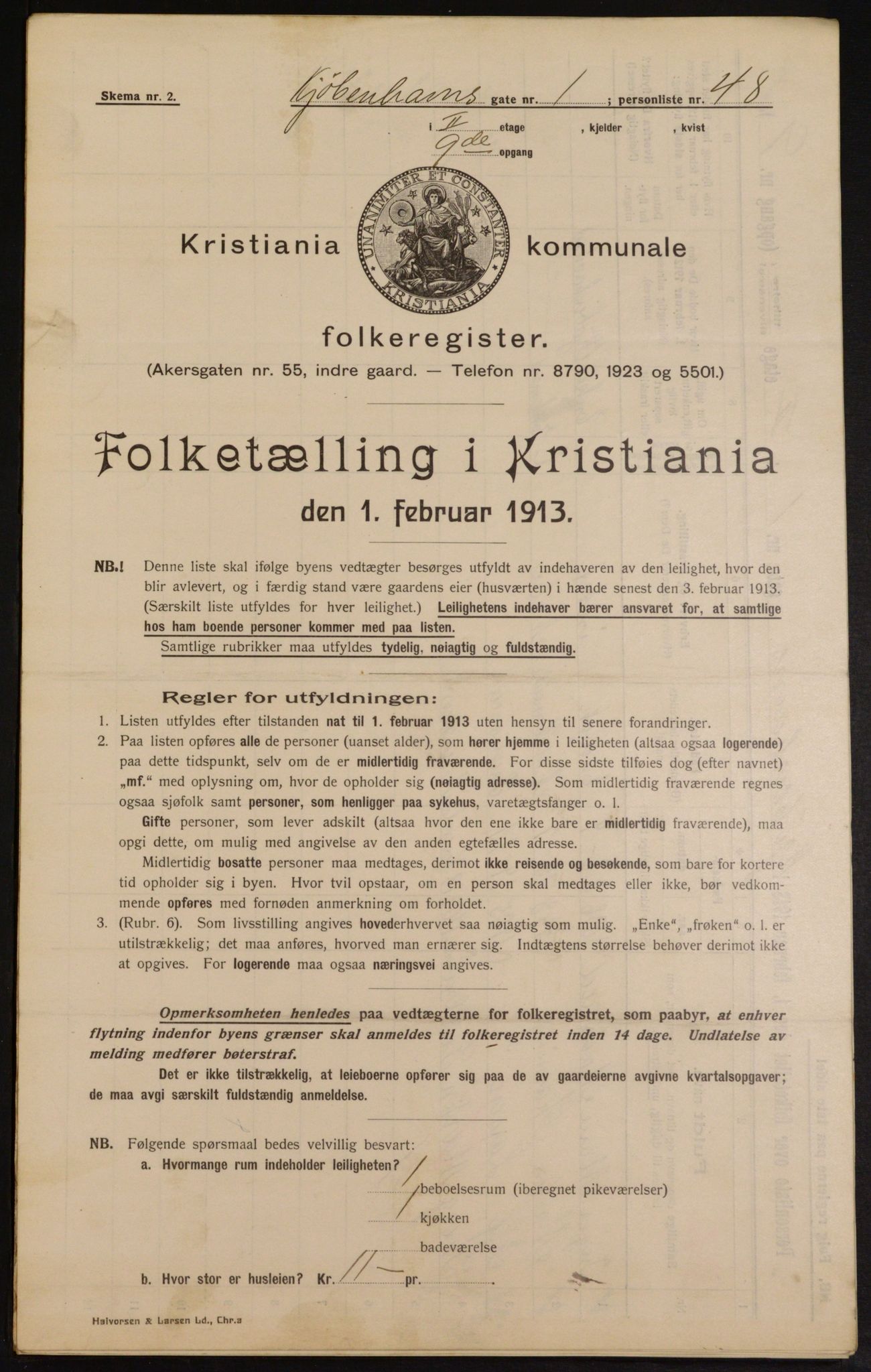 OBA, Municipal Census 1913 for Kristiania, 1913, p. 54728