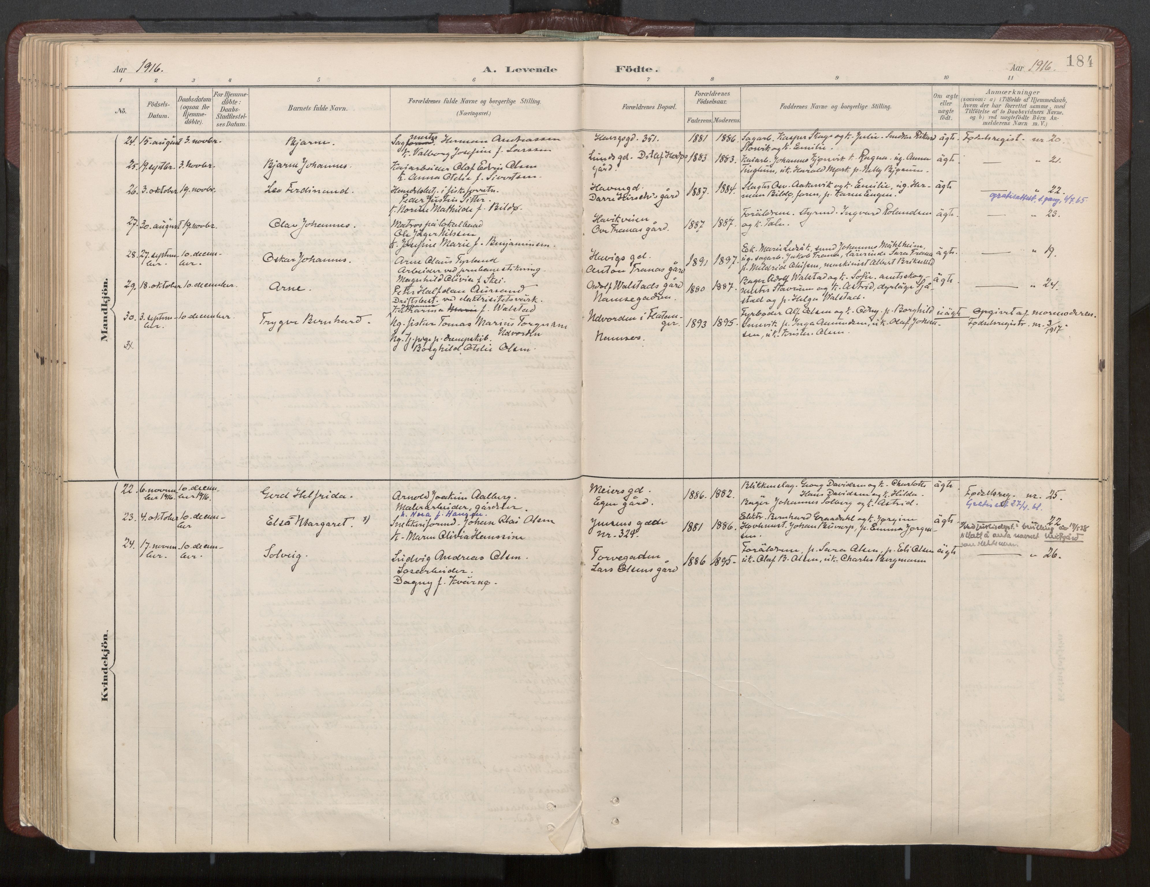 Ministerialprotokoller, klokkerbøker og fødselsregistre - Nord-Trøndelag, AV/SAT-A-1458/768/L0574: Parish register (official) no. 768A08, 1887-1927, p. 184