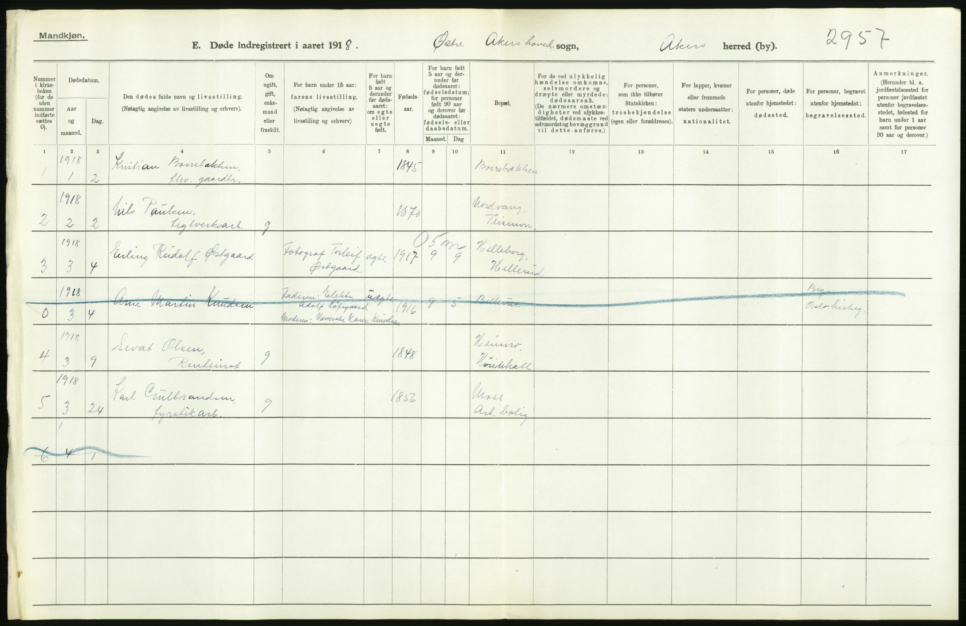 Statistisk sentralbyrå, Sosiodemografiske emner, Befolkning, AV/RA-S-2228/D/Df/Dfb/Dfbh/L0006: Akershus fylke: Døde. Bygder og byer., 1918, p. 84