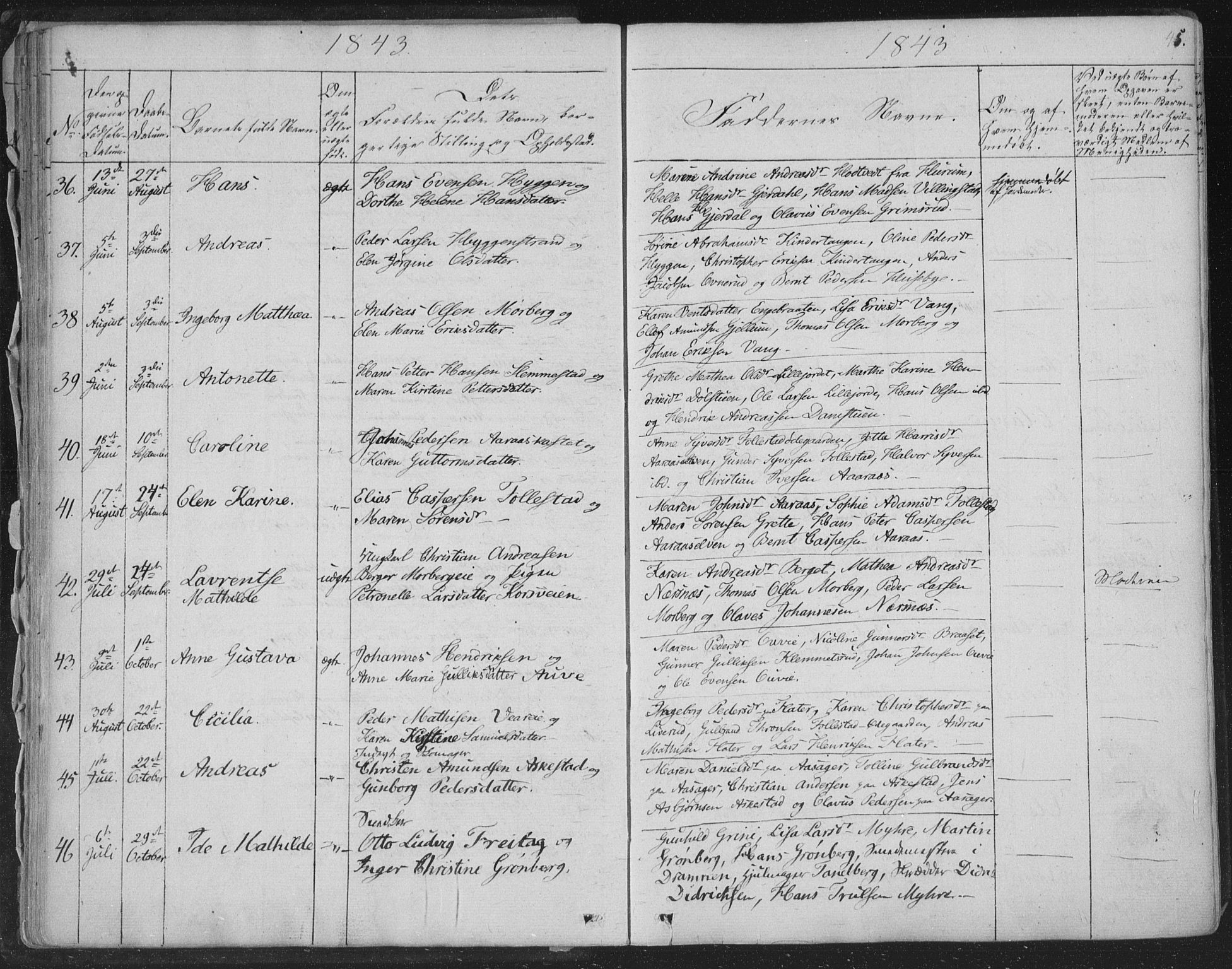 Røyken kirkebøker, SAKO/A-241/F/Fa/L0005: Parish register (official) no. 5, 1833-1856, p. 45