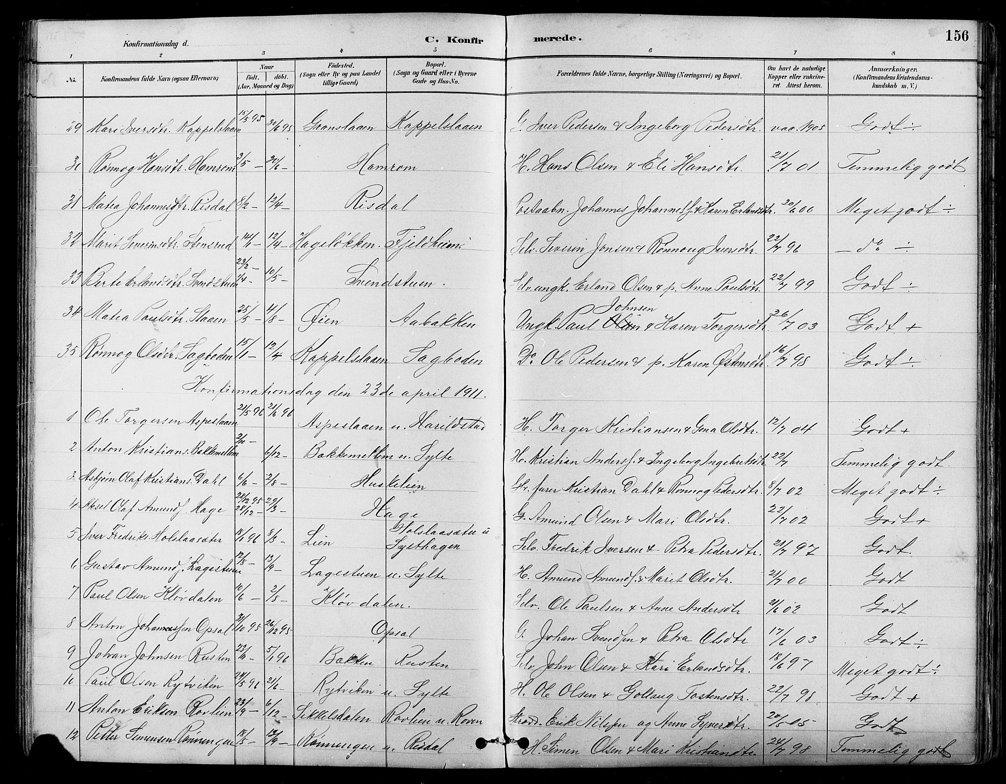 Nord-Fron prestekontor, SAH/PREST-080/H/Ha/Hab/L0005: Parish register (copy) no. 5, 1884-1914, p. 156