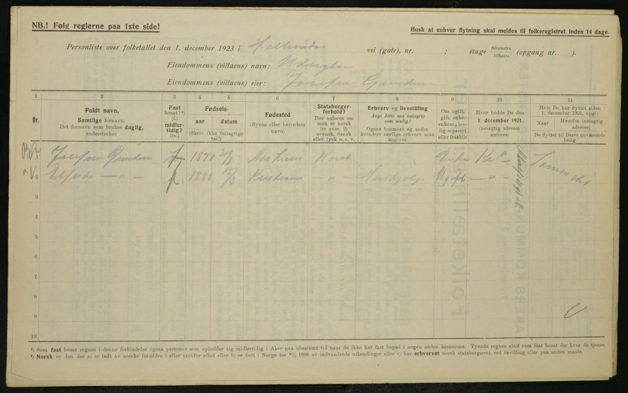 , Municipal Census 1923 for Aker, 1923, p. 26061