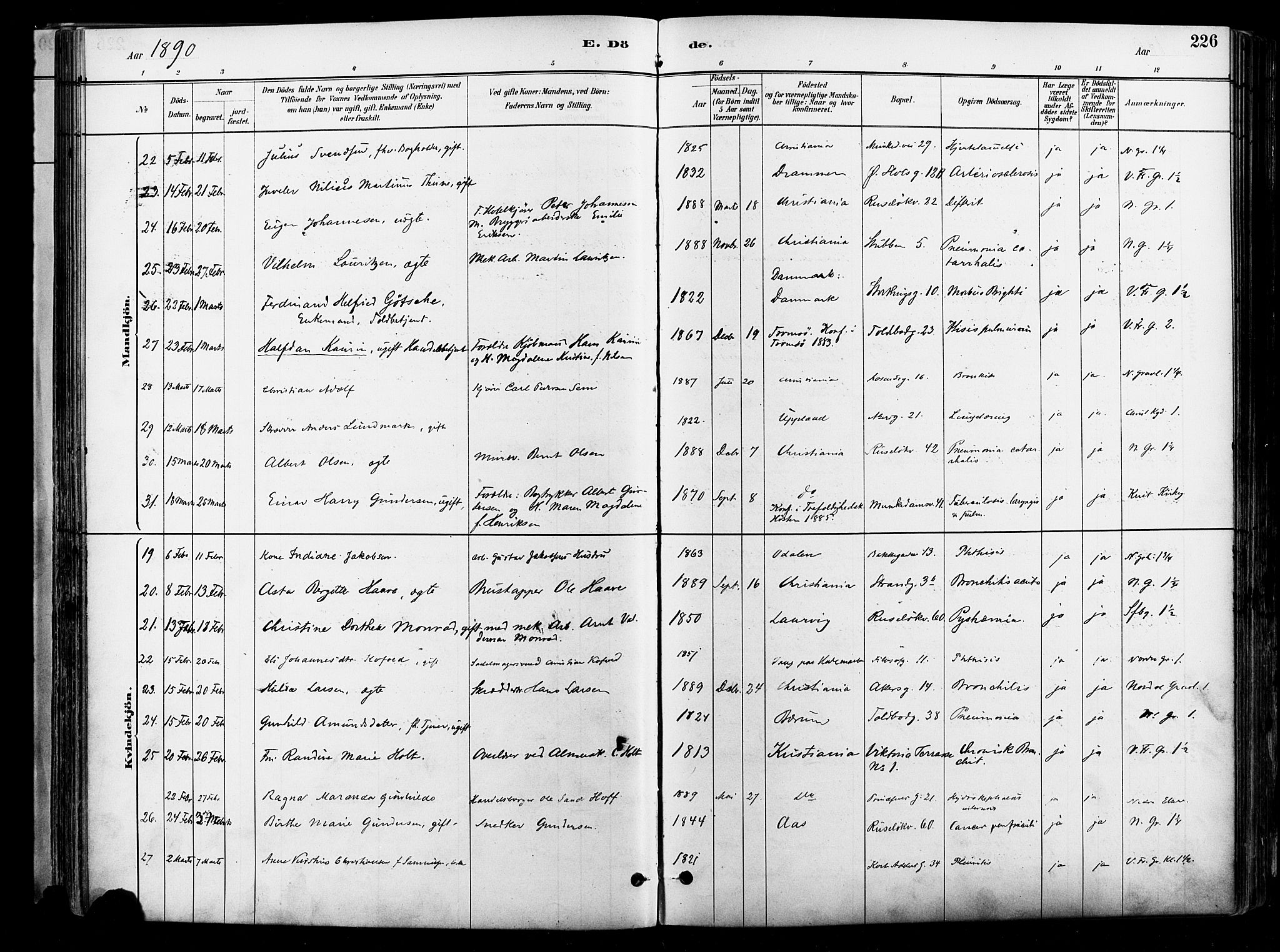 Johannes prestekontor Kirkebøker, AV/SAO-A-10852/F/Fa/L0004: Parish register (official) no. 4, 1883-1907, p. 226