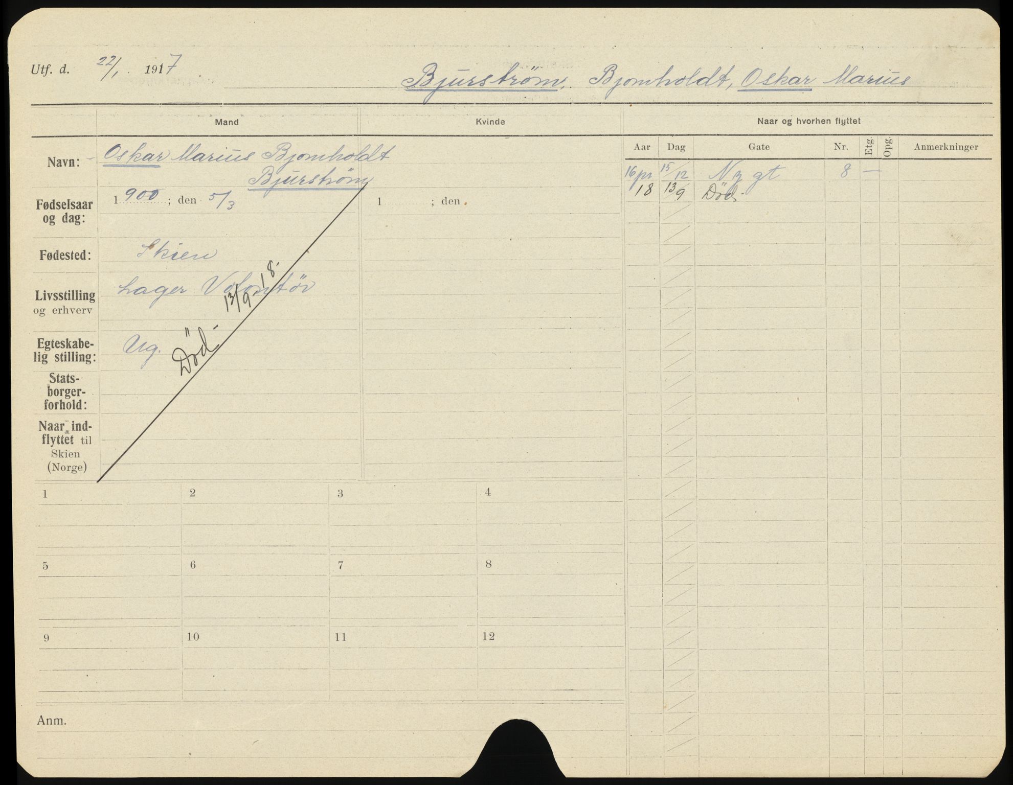 Skien folkeregister, SAKO/A-425/H/Ha/L0001: Døde, 1916-1929, p. 143