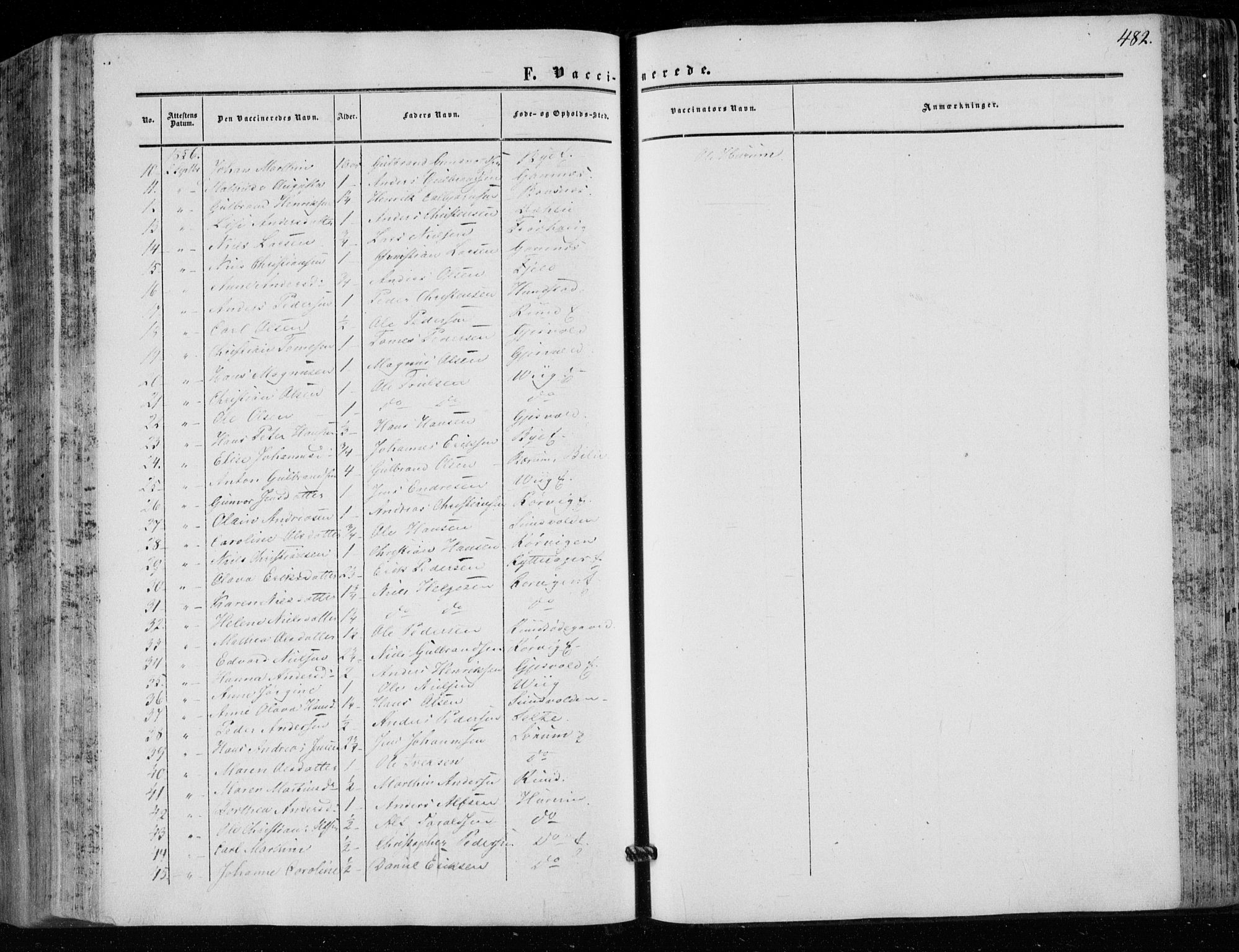 Hole kirkebøker, AV/SAKO-A-228/F/Fa/L0006: Parish register (official) no. I 6, 1852-1872, p. 482