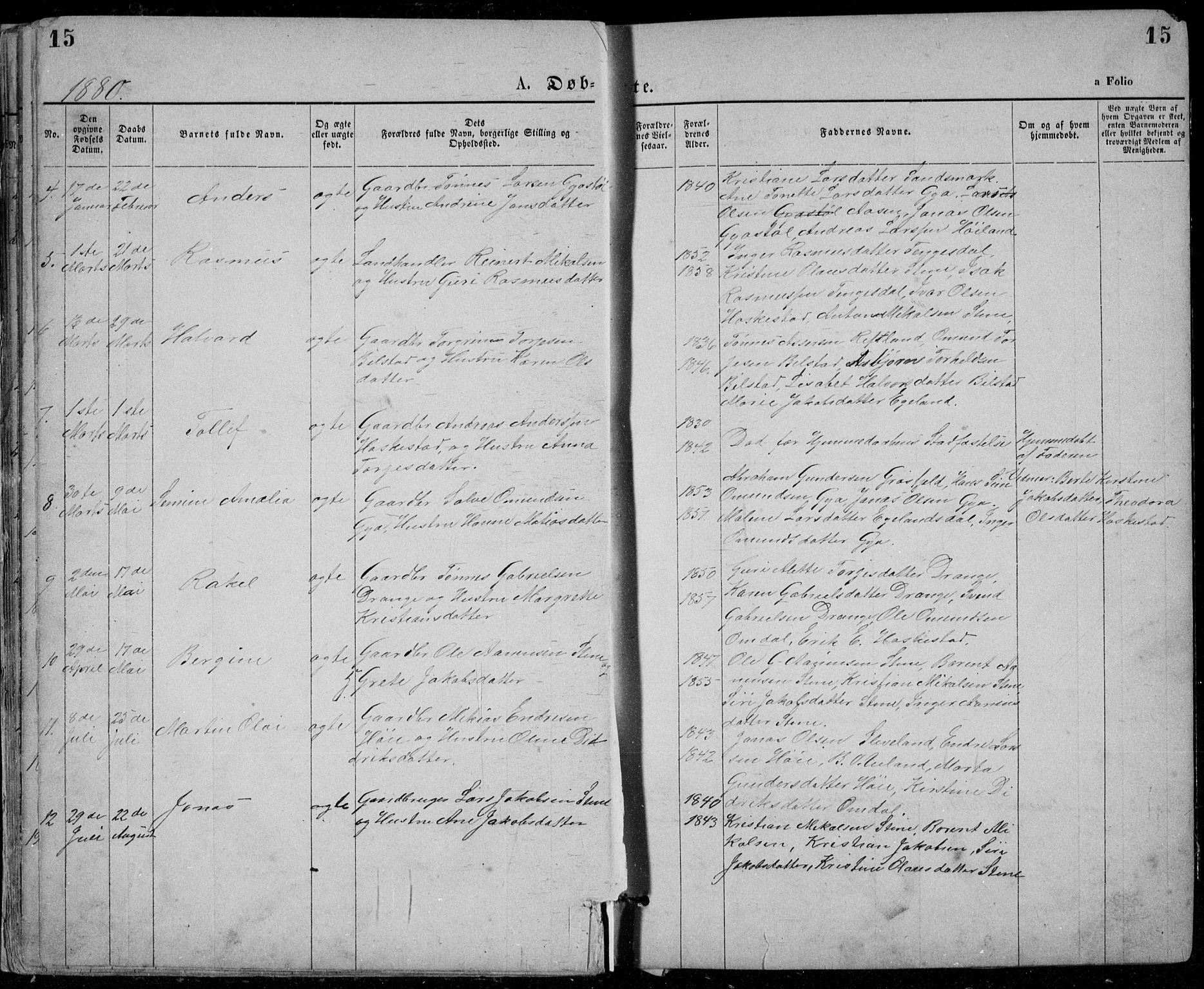 Lund sokneprestkontor, SAST/A-101809/S07/L0005: Parish register (copy) no. B 5, 1875-1889, p. 15