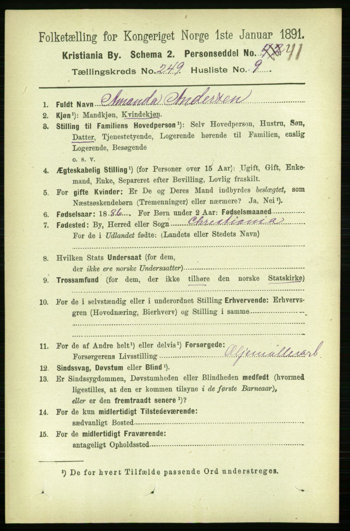 RA, 1891 census for 0301 Kristiania, 1891, p. 152535