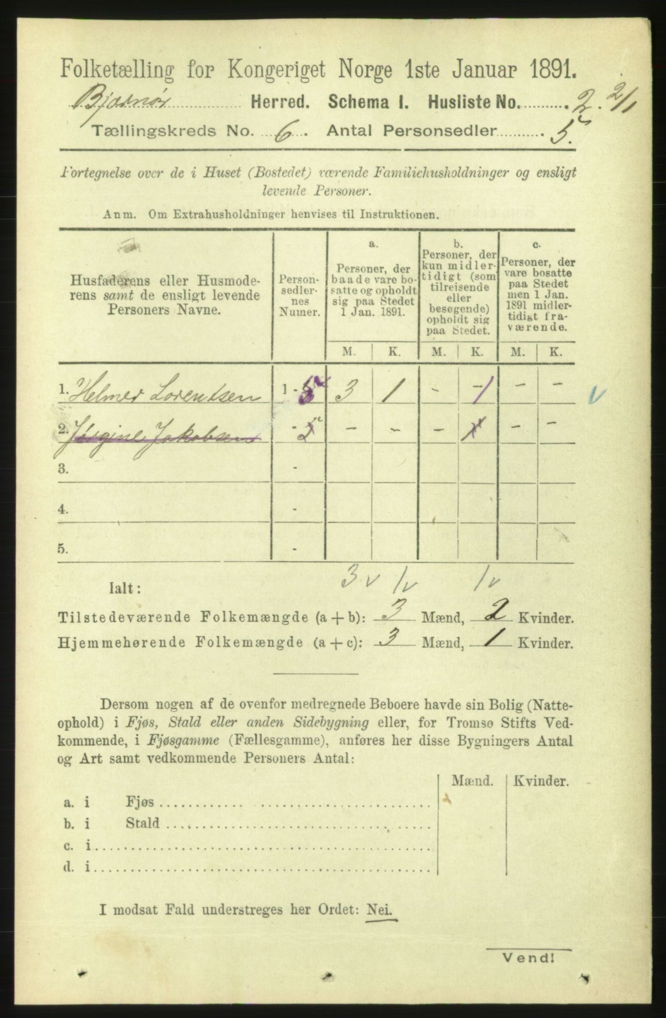 RA, 1891 census for 1632 Bjørnør, 1891, p. 2528