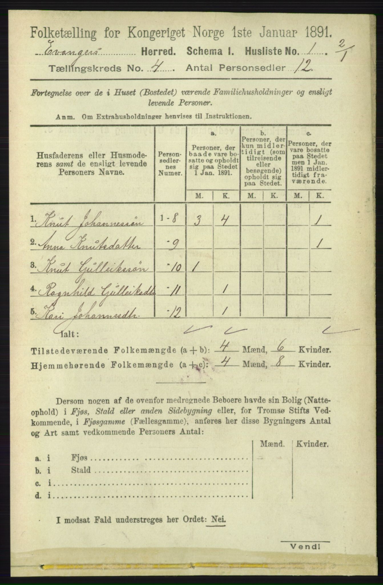 RA, 1891 census for 1237 Evanger, 1891, p. 1107