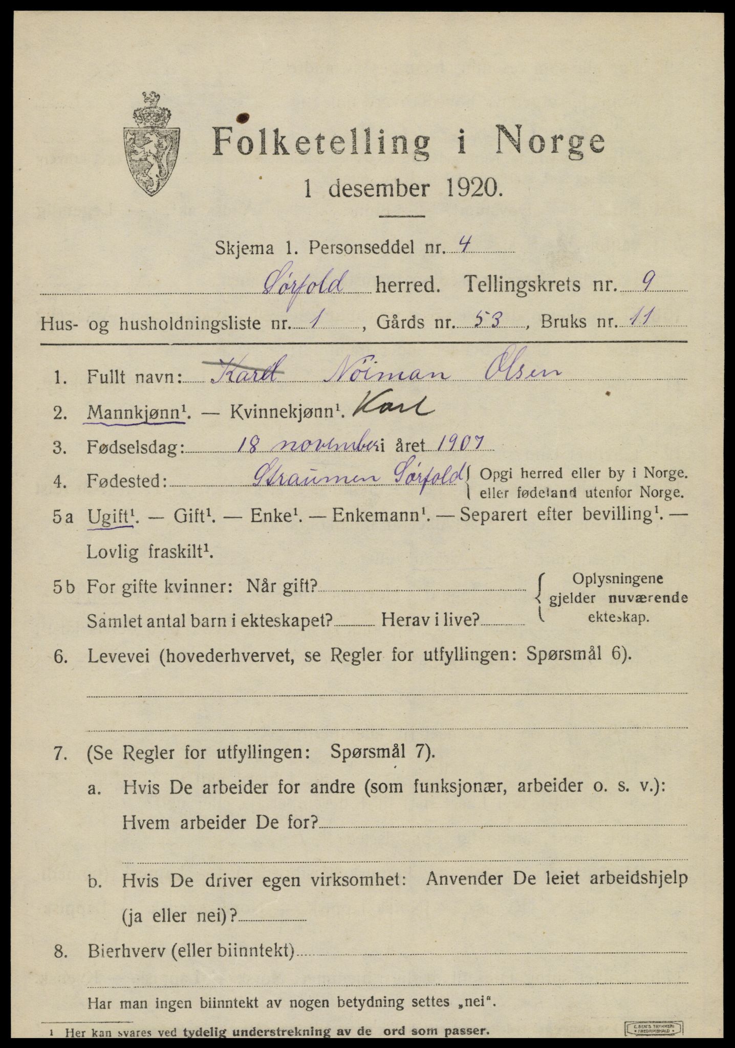 SAT, 1920 census for Sørfold, 1920, p. 4861