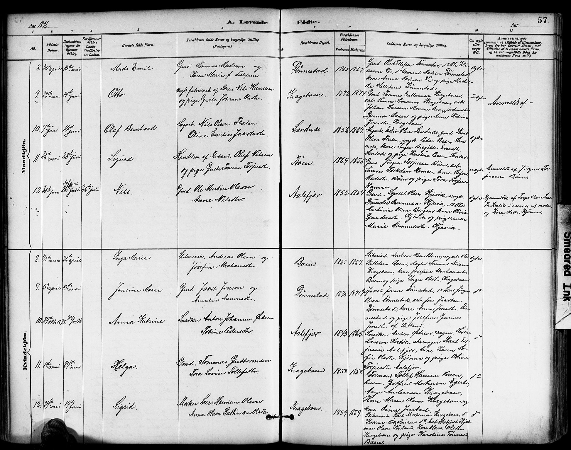 Tveit sokneprestkontor, AV/SAK-1111-0043/F/Fb/L0004: Parish register (copy) no. B 4, 1887-1914, p. 57