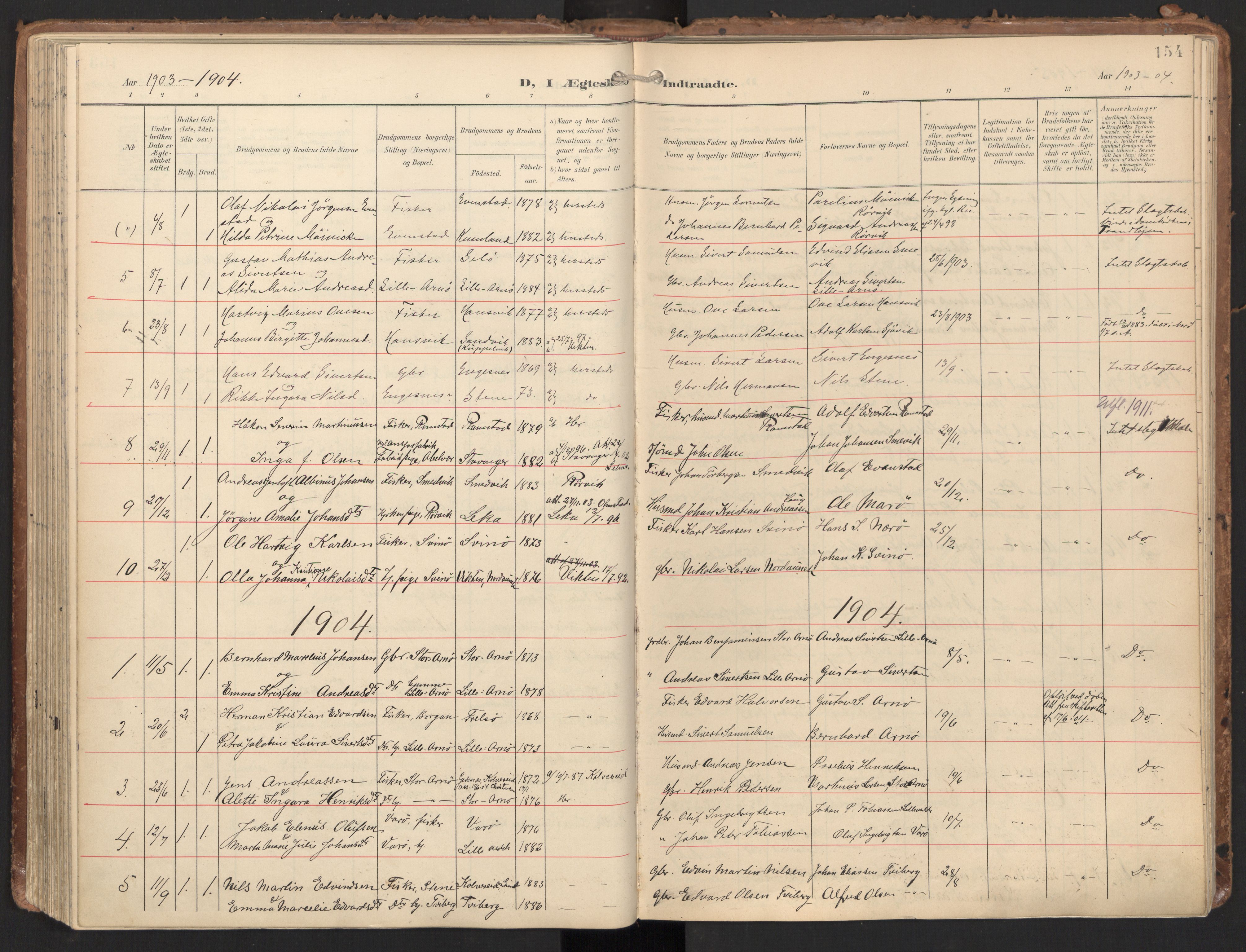 Ministerialprotokoller, klokkerbøker og fødselsregistre - Nord-Trøndelag, SAT/A-1458/784/L0677: Parish register (official) no. 784A12, 1900-1920, p. 154