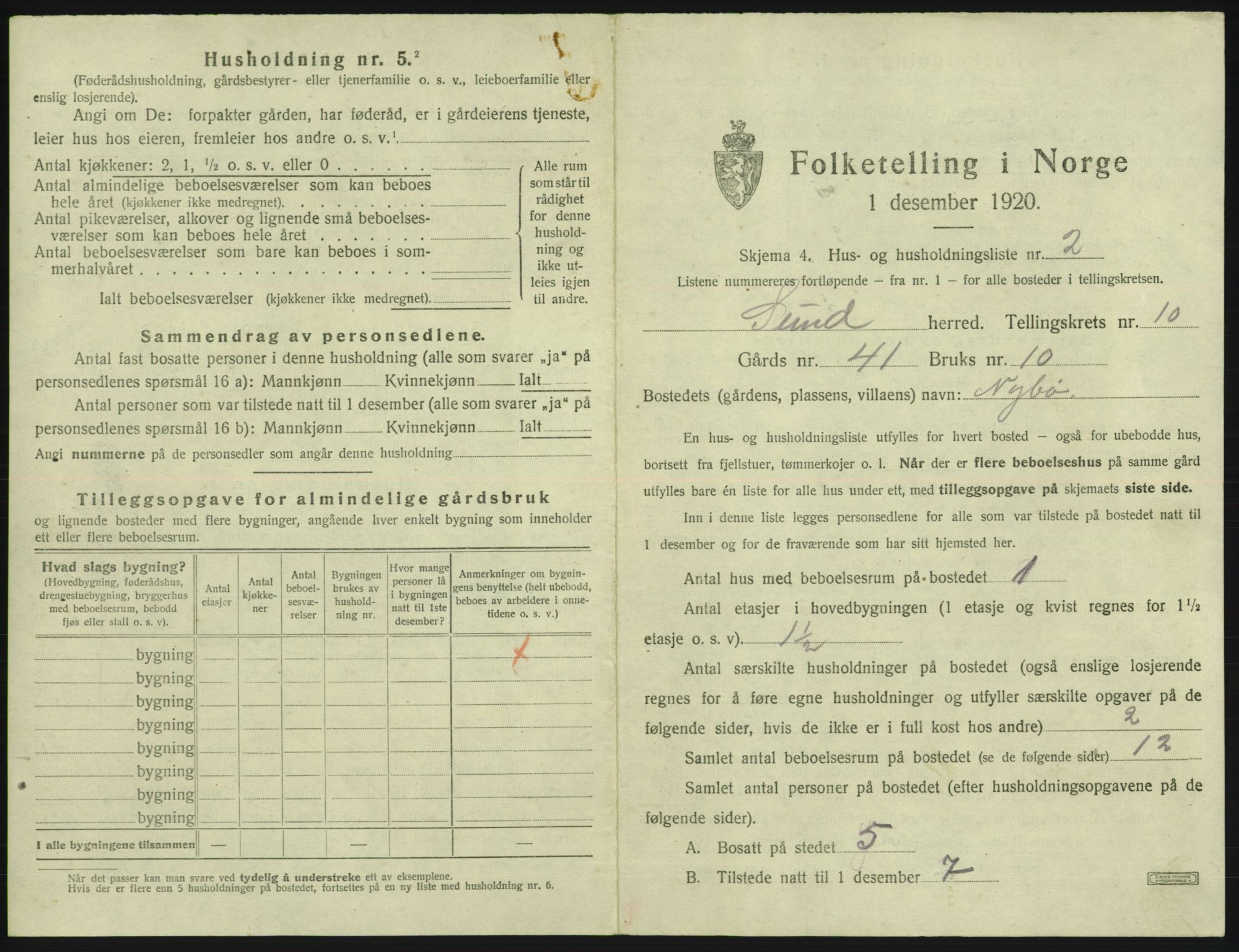 SAB, 1920 census for Sund, 1920, p. 839