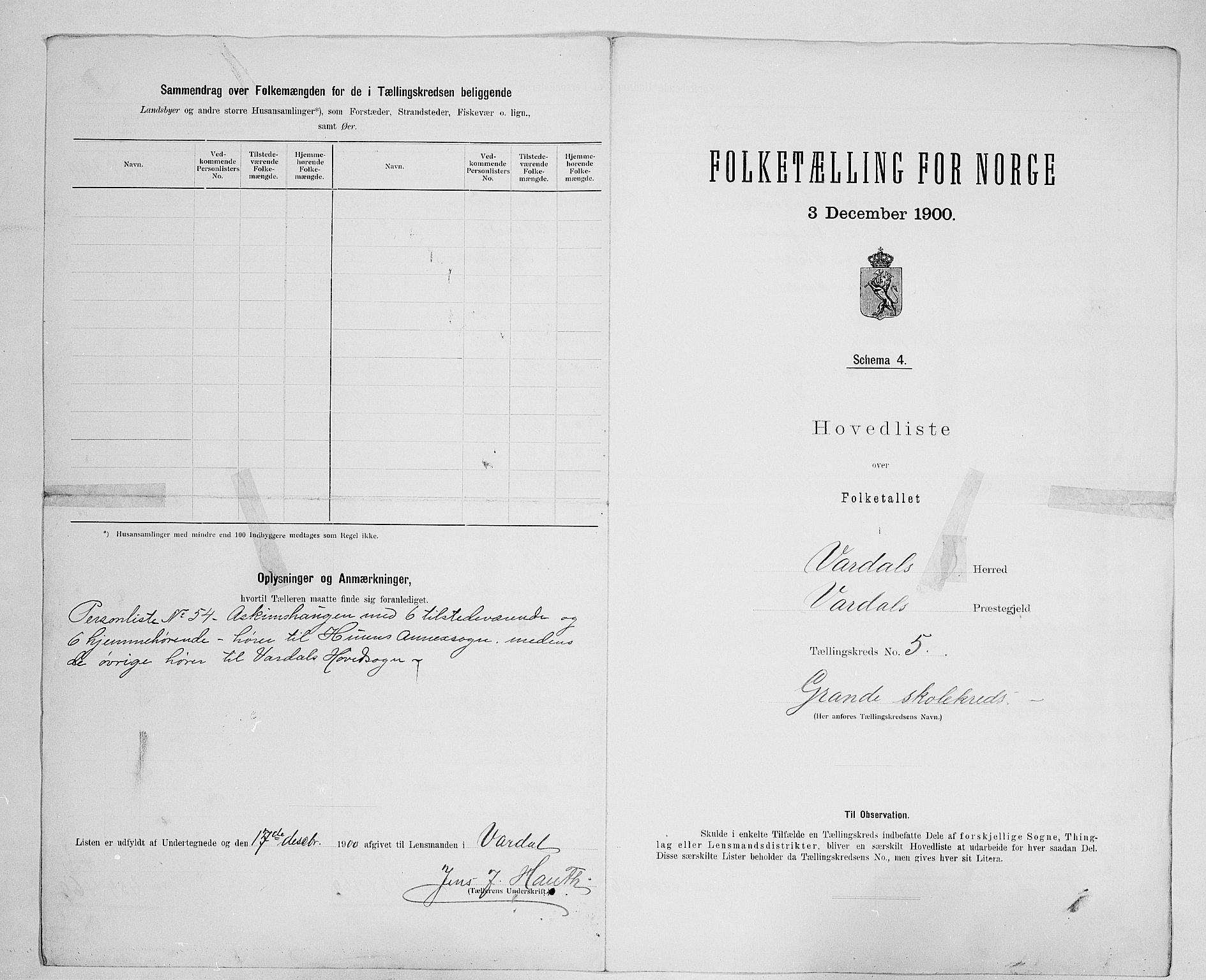 SAH, 1900 census for Vardal, 1900, p. 26