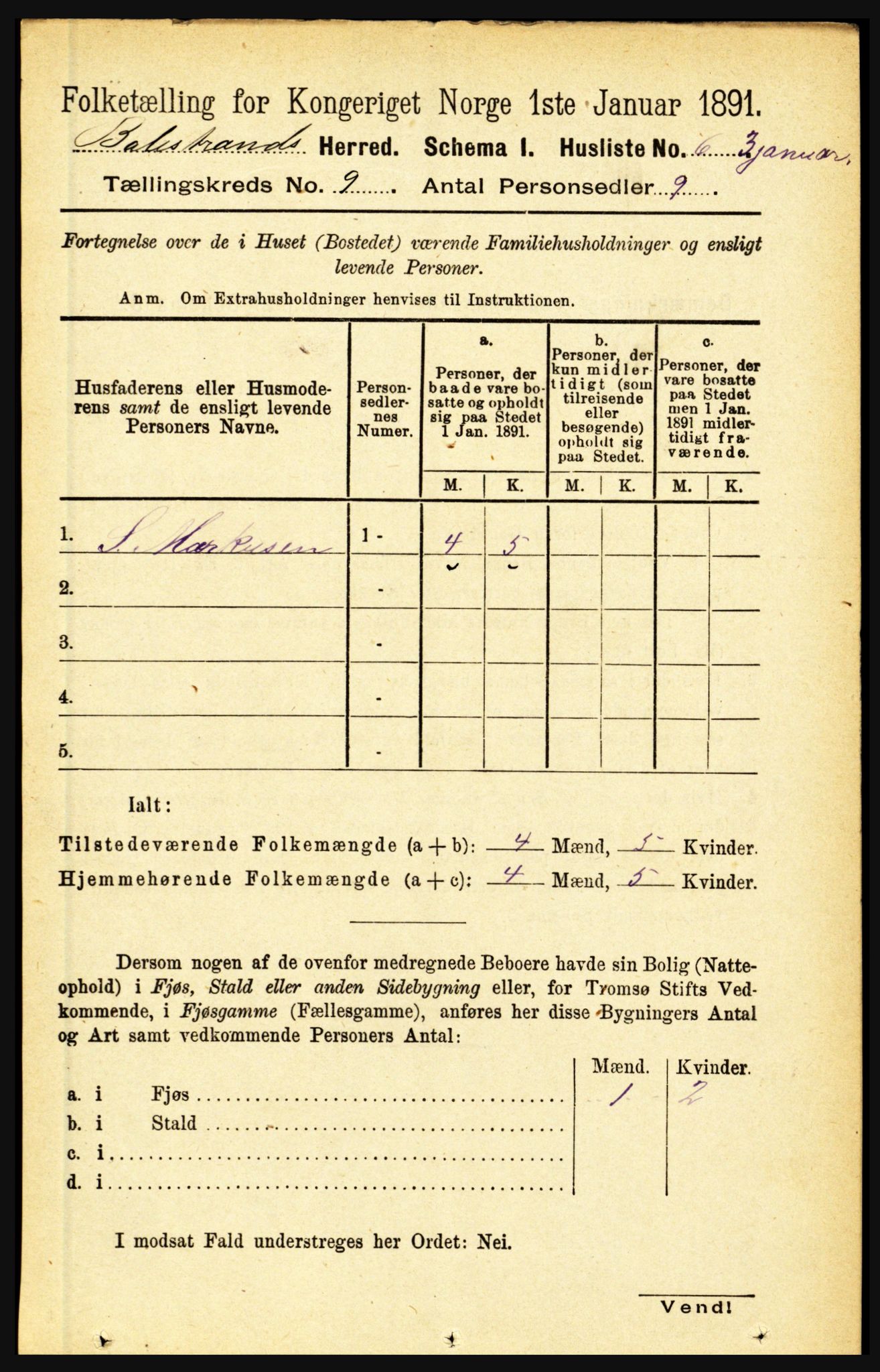 RA, 1891 census for 1418 Balestrand, 1891, p. 2019