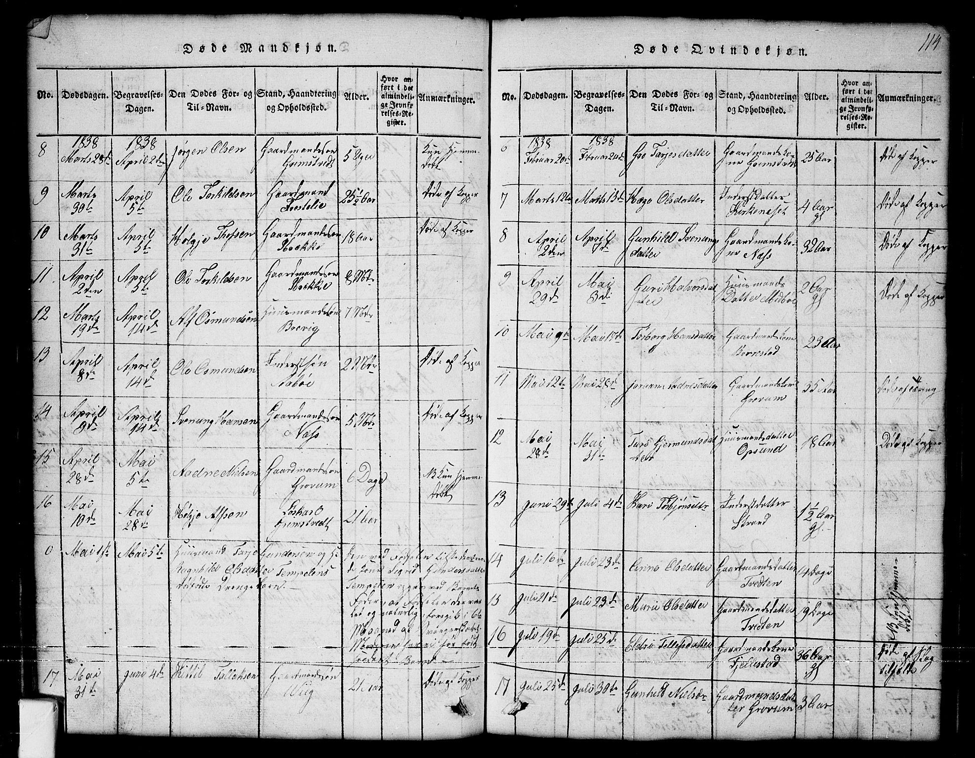 Nissedal kirkebøker, SAKO/A-288/G/Ga/L0001: Parish register (copy) no. I 1, 1814-1860, p. 114