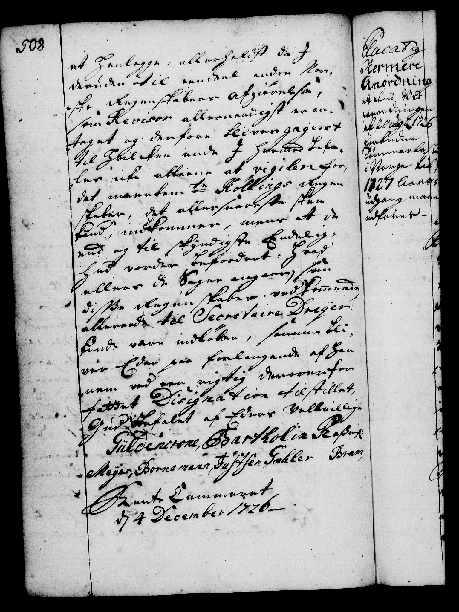 Rentekammeret, Kammerkanselliet, RA/EA-3111/G/Gg/Gga/L0002: Norsk ekspedisjonsprotokoll med register (merket RK 53.2), 1723-1727, p. 508