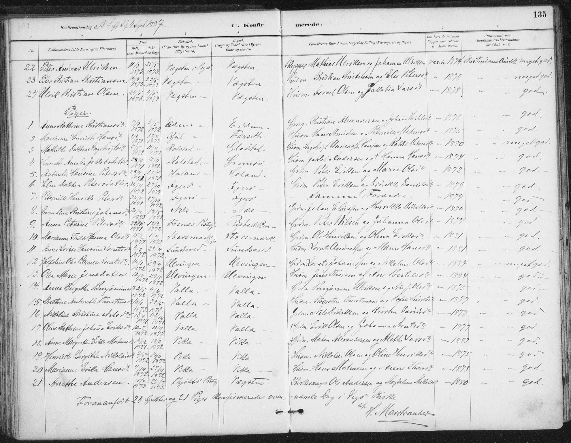 Ministerialprotokoller, klokkerbøker og fødselsregistre - Nordland, AV/SAT-A-1459/816/L0244: Parish register (official) no. 816A10, 1886-1903, p. 135