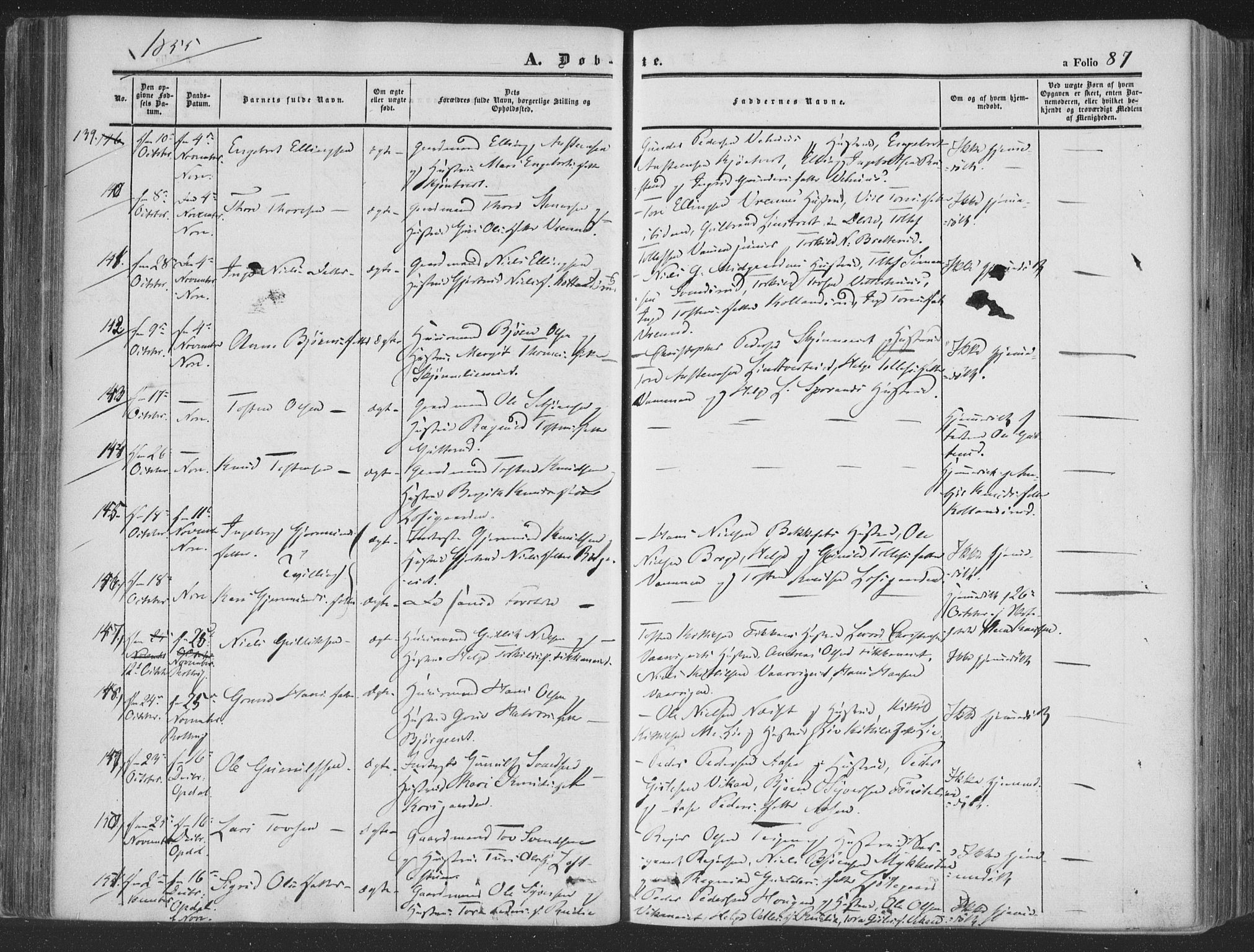 Rollag kirkebøker, AV/SAKO-A-240/F/Fa/L0008: Parish register (official) no. I 8, 1847-1860, p. 87