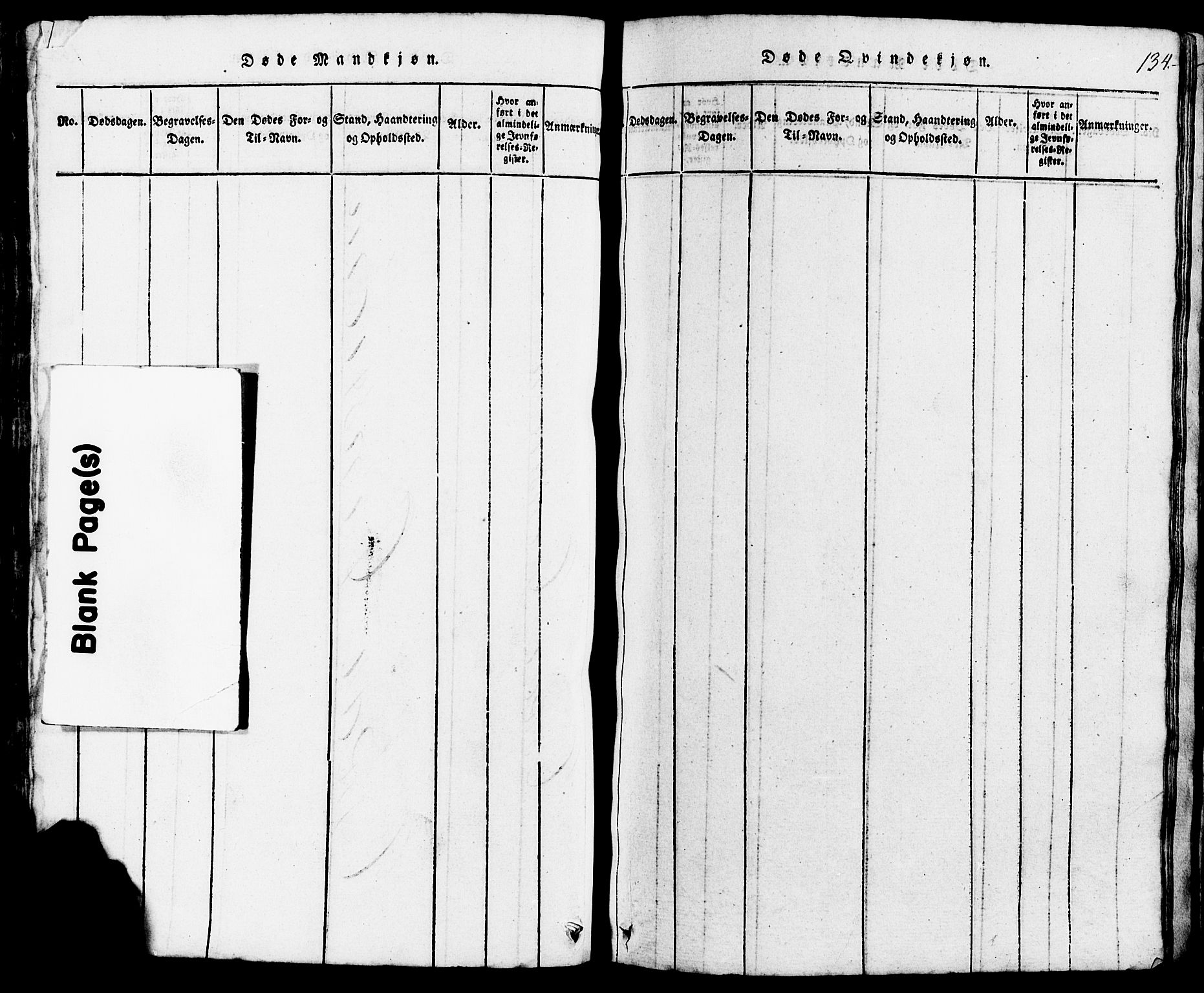 Lund sokneprestkontor, SAST/A-101809/S07/L0002: Parish register (copy) no. B 2, 1816-1832, p. 134