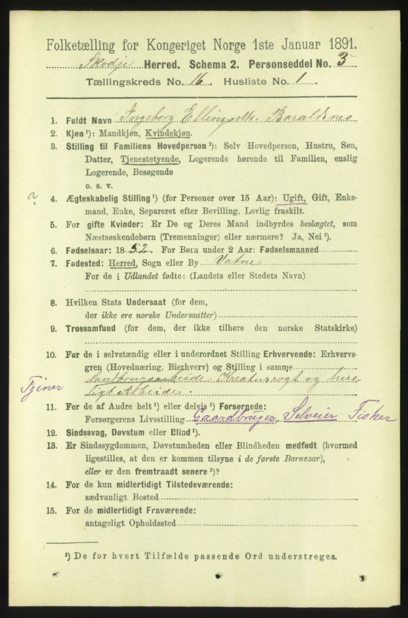 RA, 1891 census for 1529 Skodje, 1891, p. 3352