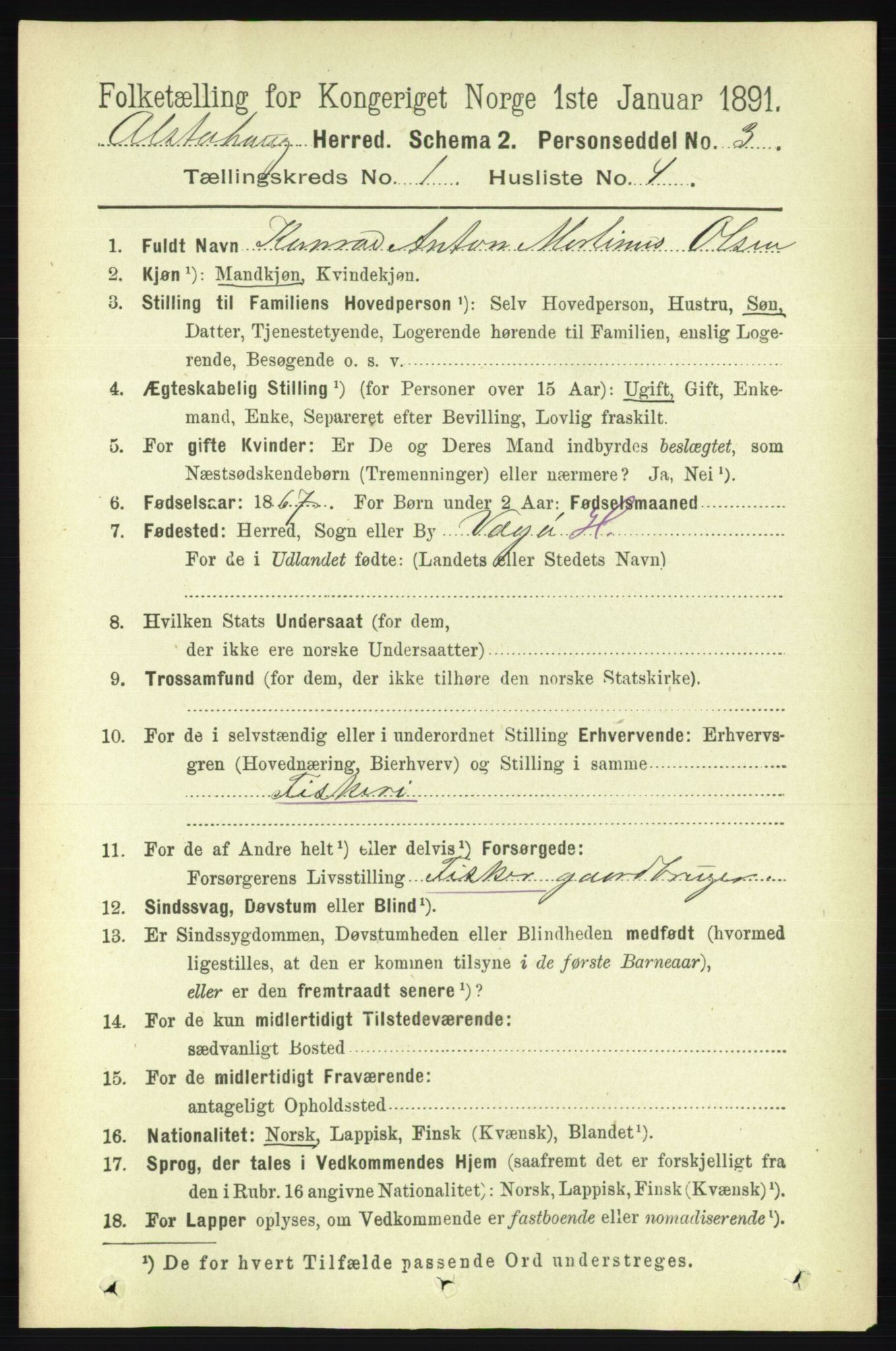 RA, 1891 census for 1820 Alstahaug, 1891, p. 106