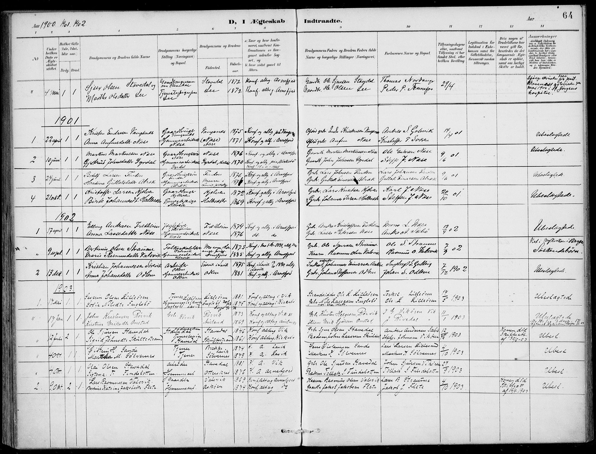 Vik sokneprestembete, SAB/A-81501: Parish register (official) no. C  2, 1891-1910, p. 64