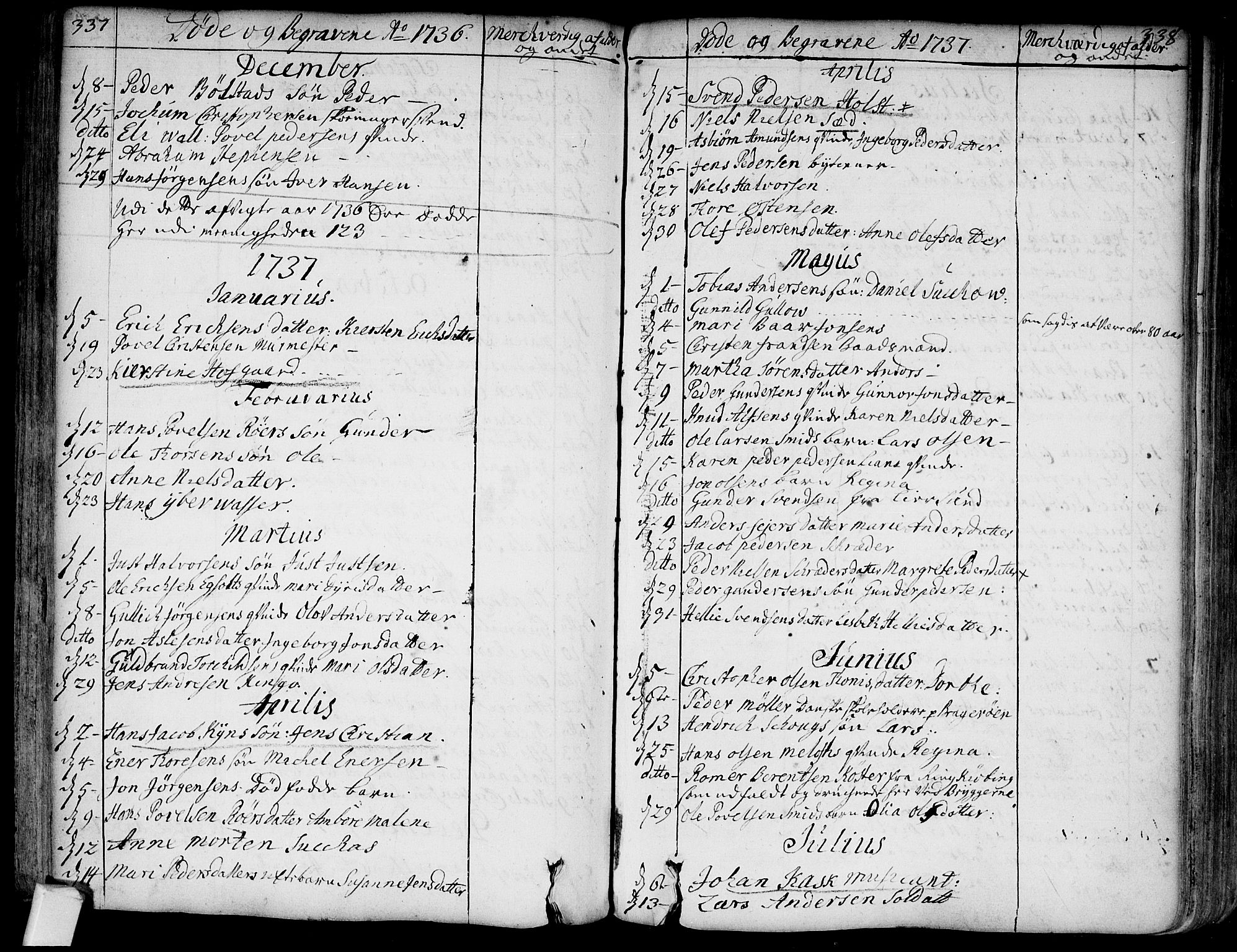 Bragernes kirkebøker, SAKO/A-6/F/Fa/L0004: Parish register (official) no. I 4, 1734-1759, p. 337-338