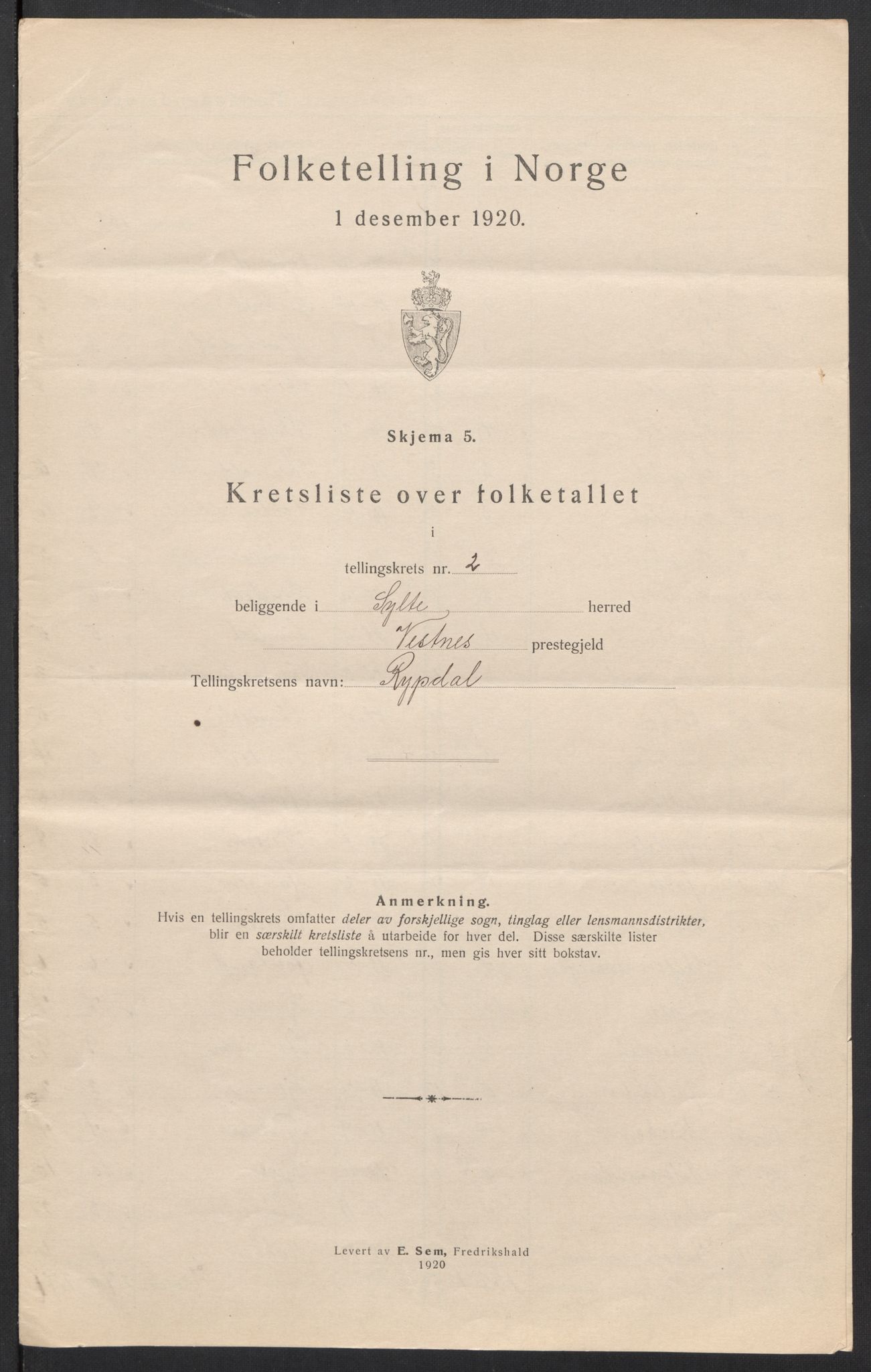 SAT, 1920 census for Sylte, 1920, p. 10